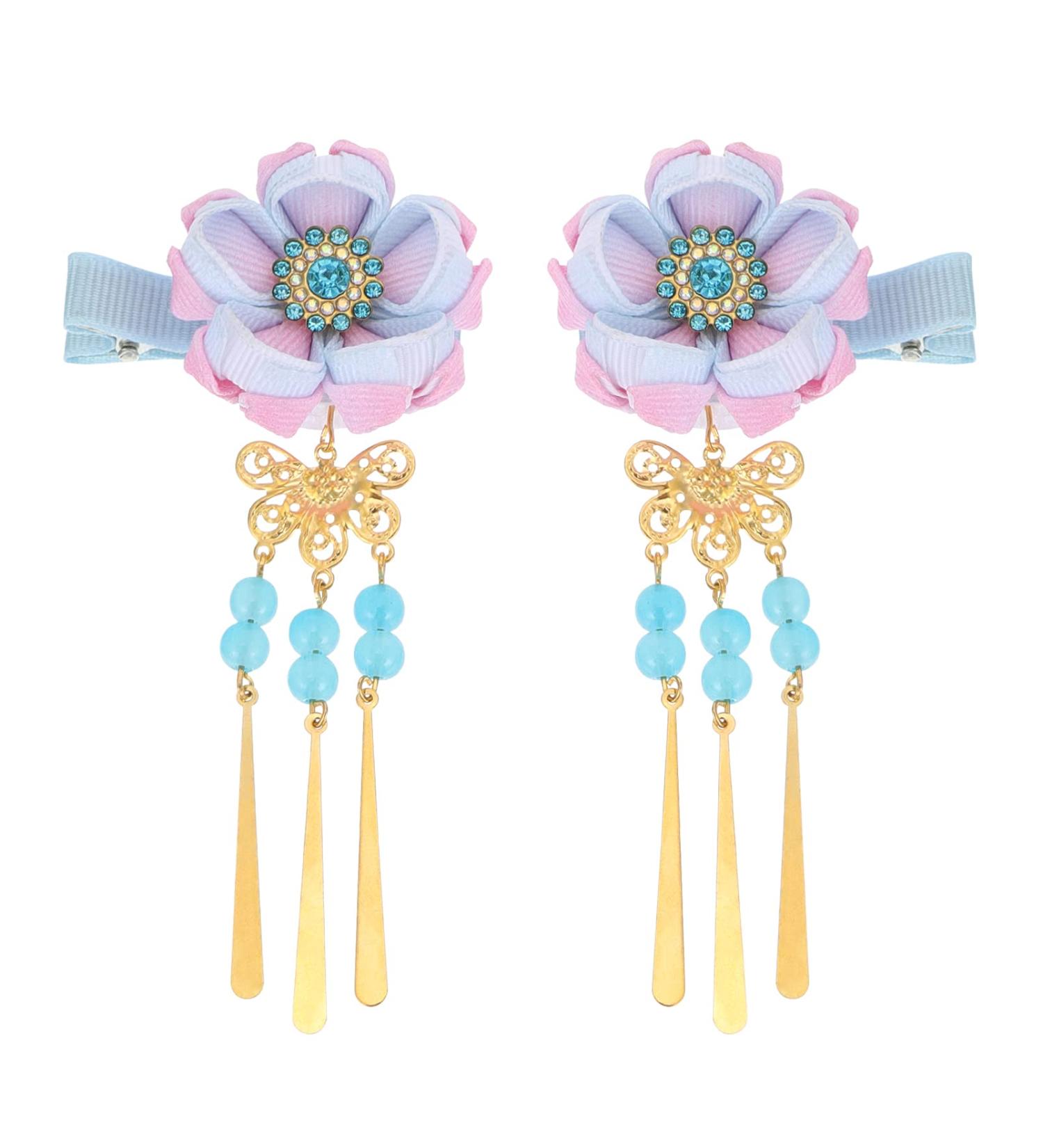 Minkissy) Hair Clip 1 Pair Japanese Style Hair Clips Tassel Flower Kimono Traditional Hairpins Barrette Hair Clamp Bride Hanfu Accessory for Womens Girls (Blue Japanese - Buy Online on GoSupps.com