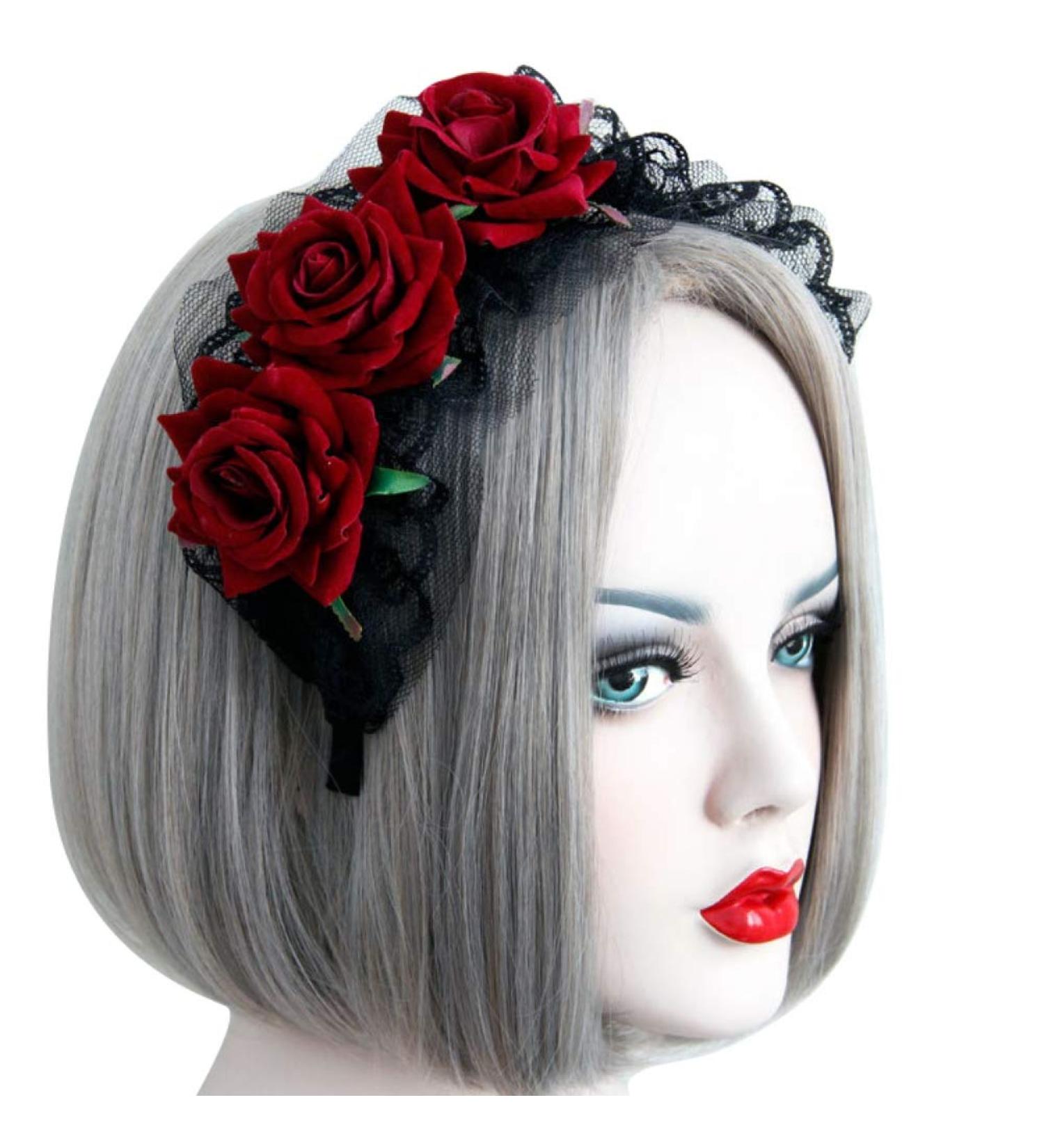 Day of The Dead Floral Headband with Long Veil Flower Crown Festival Headband (Style D) - Buy Online on GoSupps.com
