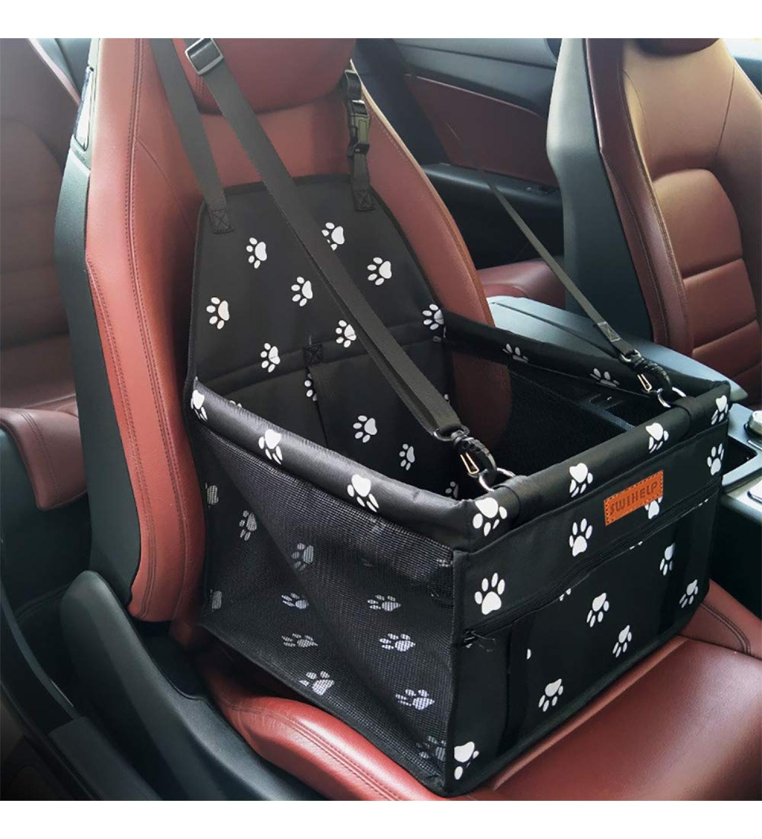 SWIHELP Pet Car Booster Seat Travel Carrier Cage - Oxford Breathable Folding Soft Washable Bag for Dogs Cats - Paw Pattern Design - Buy Online on GoSupps.com