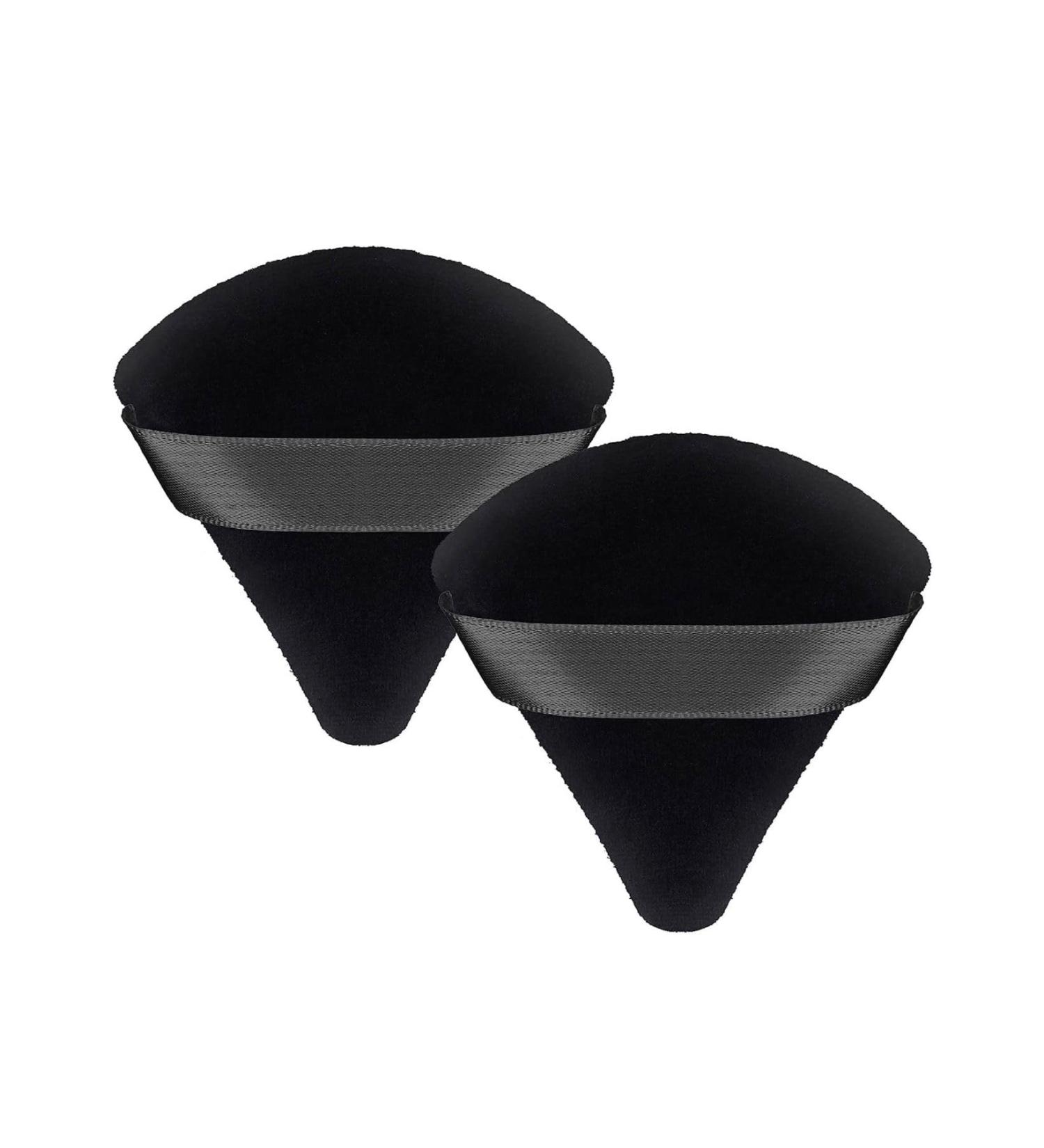 Premium Set of 2 Makeup Sponge Powder Puffs - Soft Triangle Design with Finger Strap for Quick & Easy Application - Black - Buy Online on GoSupps.com