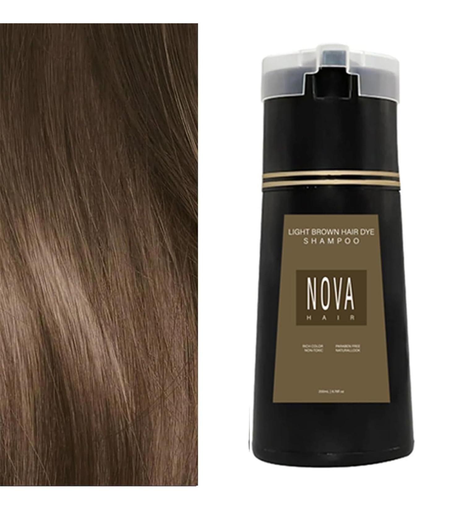 Nova Hair Color Shampoo NovaHair Instant Hair Color Shampoo 3 in 1 Hair Color Shampoo Hair Coloring for Gray Hair Long Lasting Hair Color Shampoo (Light Brown) - Buy Online on GoSupps.com