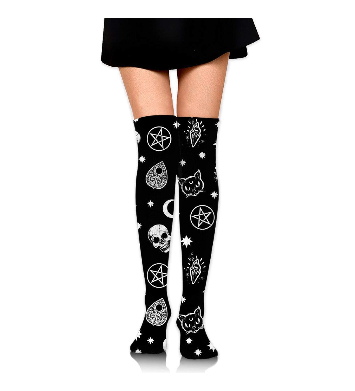 Buy Hiexotic Skull Cat Moon Gothic Thigh High Stockings - Breathable Cotton Extra Long Compression Knee High for Women & Girls - Buy Online on GoSupps.com