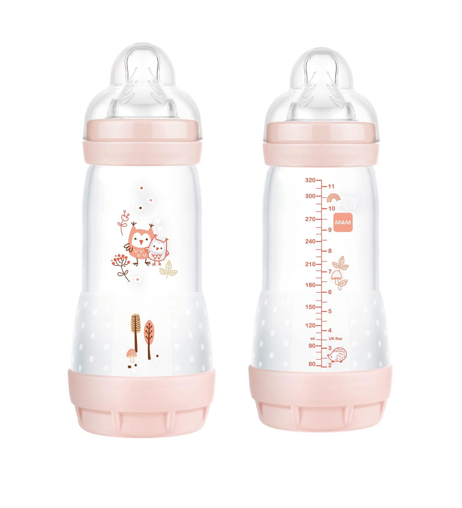MAM Easy Start Anti Colic Baby Bottle 11 oz 2 Pack - Reduces Air Bubbles - Easy Switch Breast to Bottle - 4+ Months - Matte/Girl - Buy Online on GoSupps.com