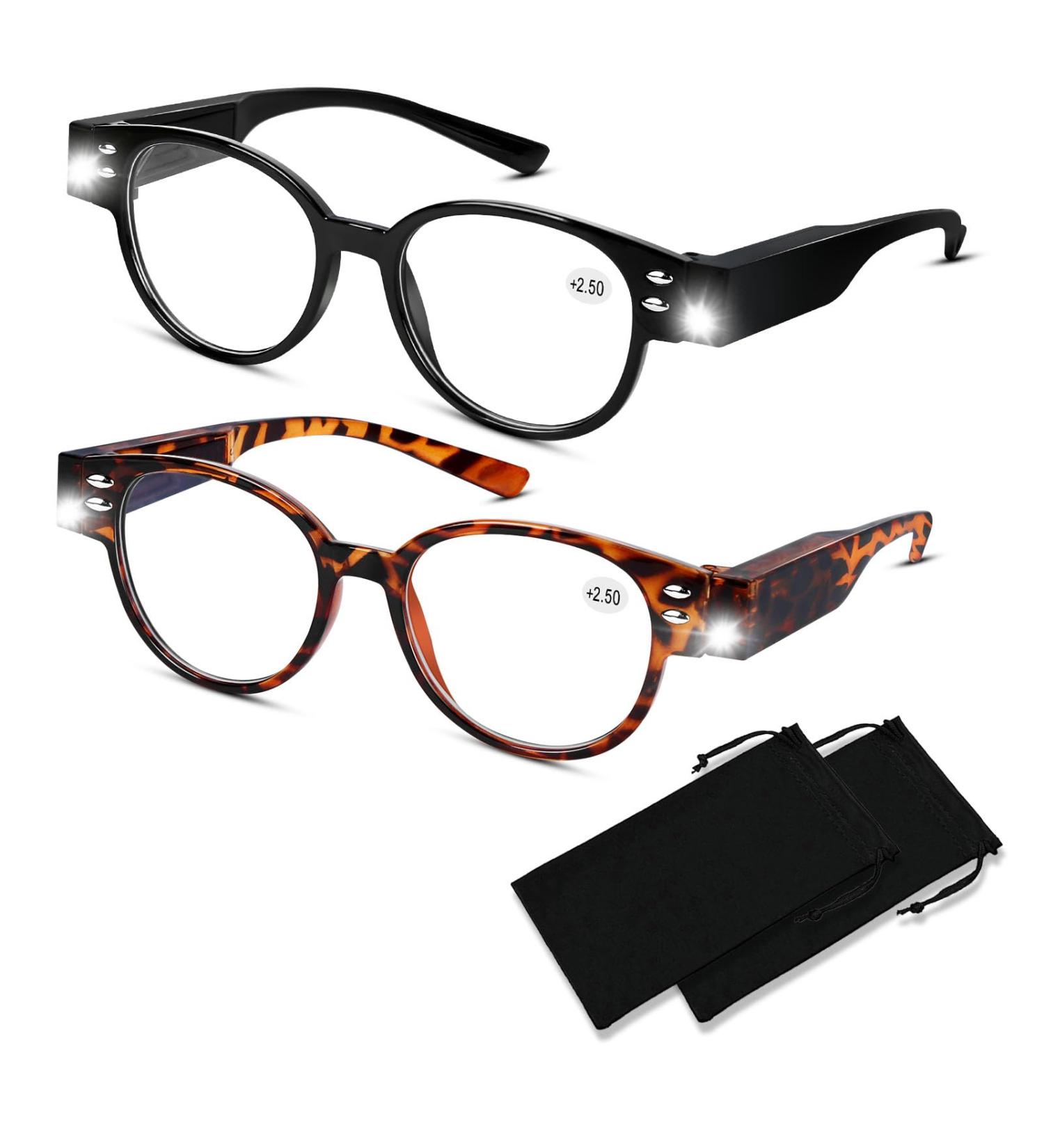 Bright LED Readers with Lights - Lighted Reading Glasses for Men & Women | Blue Light Blocking Magnifying Nighttime Use +250 - Buy Online on GoSupps.com