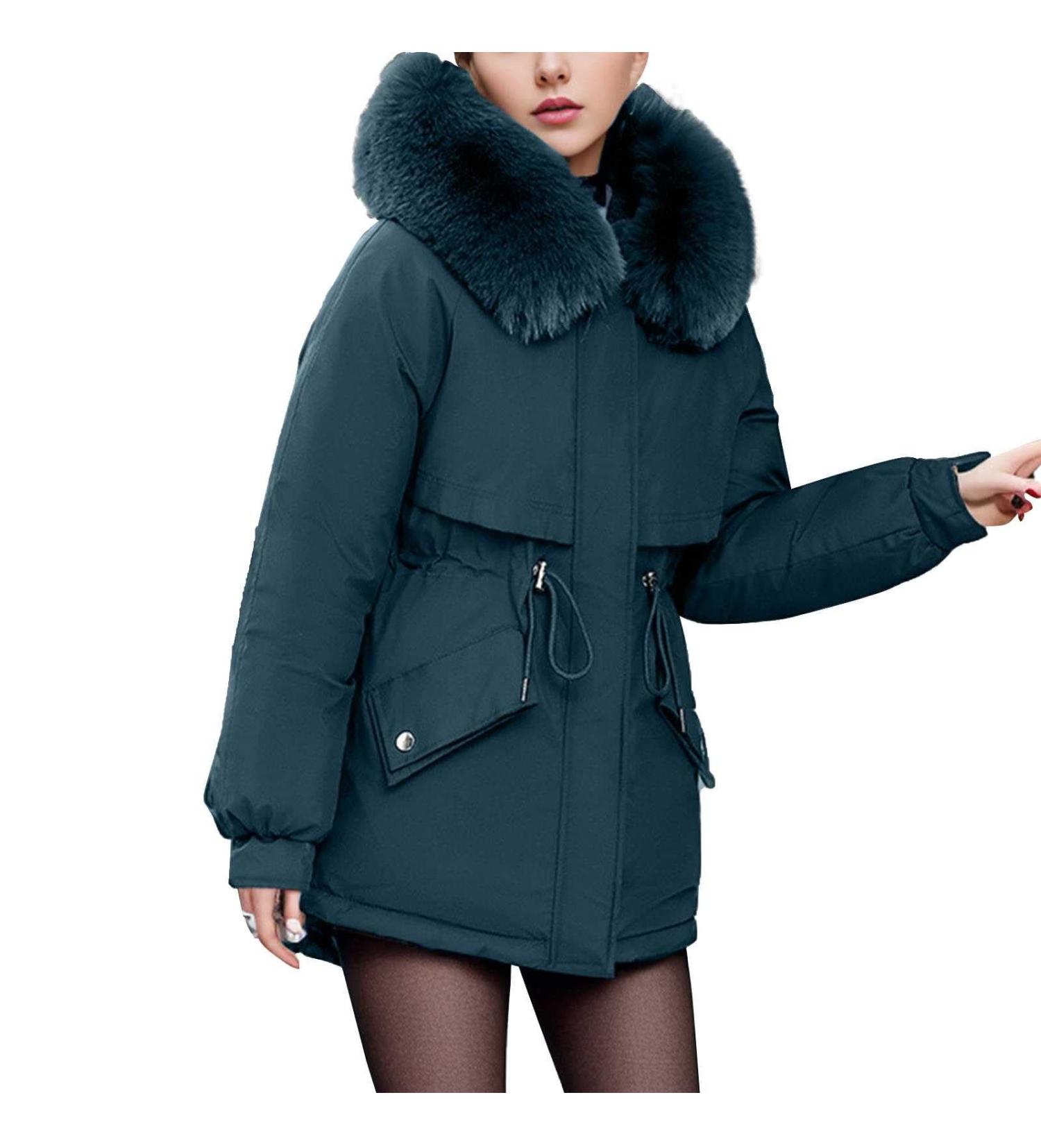 Women's Insulated Down Coat - Hooded Winter Jacket with Fur | Short Wool Vest for Cold Weather - Buy Online on GoSupps.com
