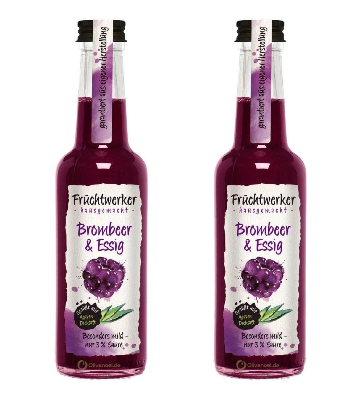 Fruchtwerker Broombeer & vinegar with real fruit juice sweet with agave juice 2 pieces 2 x 250ml glass bottle - Buy Online on GoSupps.com