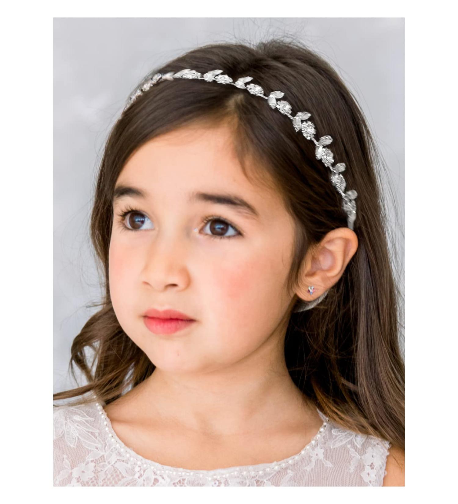 SWEETV Silver Flower Girl Headpiece | Crystal Baby Headband for Wedding & Birthday Photography - Buy Online on GoSupps.com