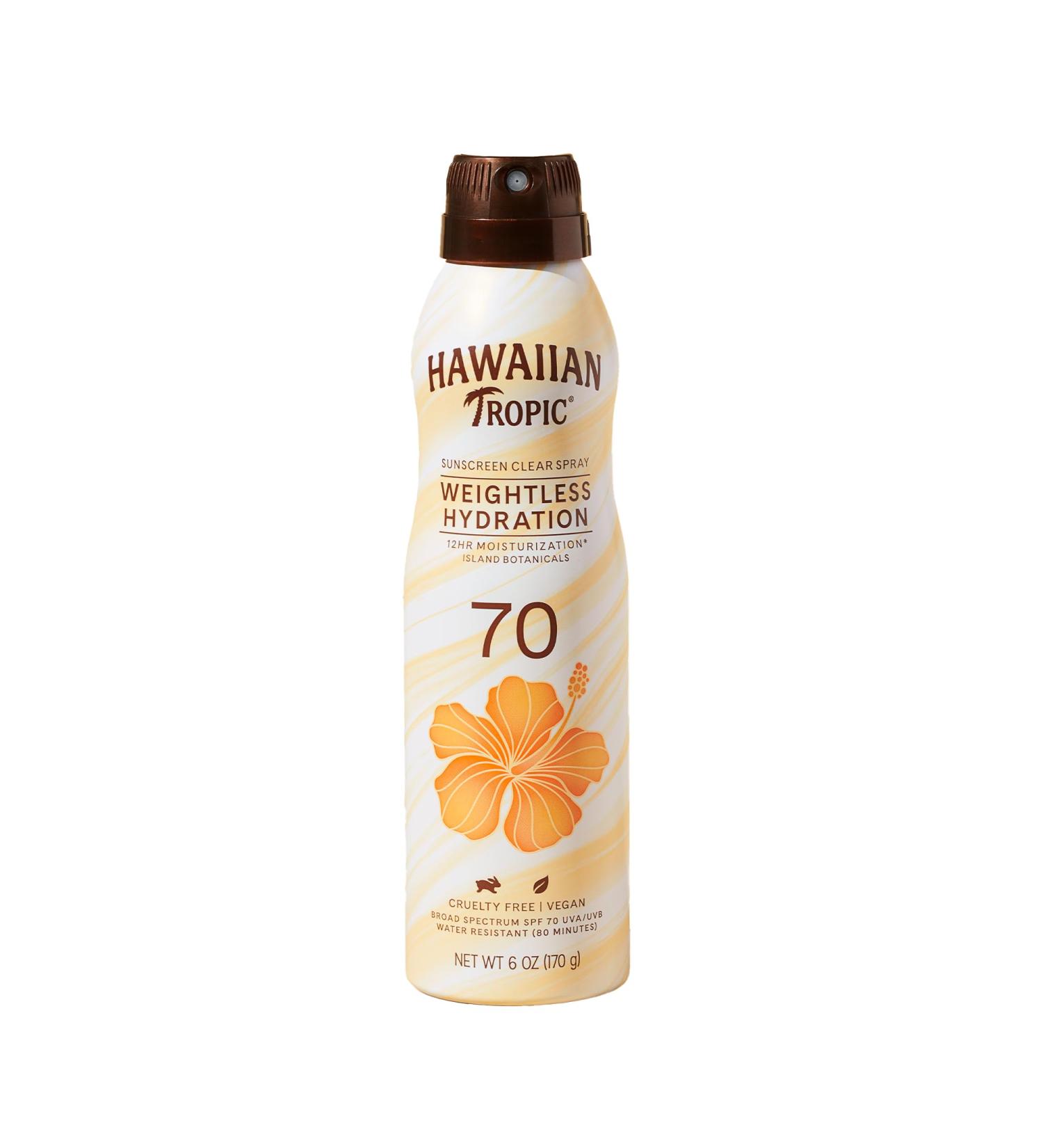 Hawaiian Tropic Weightless Hydration Sunscreen Spray SPF 70 6oz | High SPF Sunblock Oxybenzone Free Hawaiian Tropic Spray Sunscreen 6oz SPF 70 6 Ounce (Pack of 1) - Buy Online on GoSupps.com