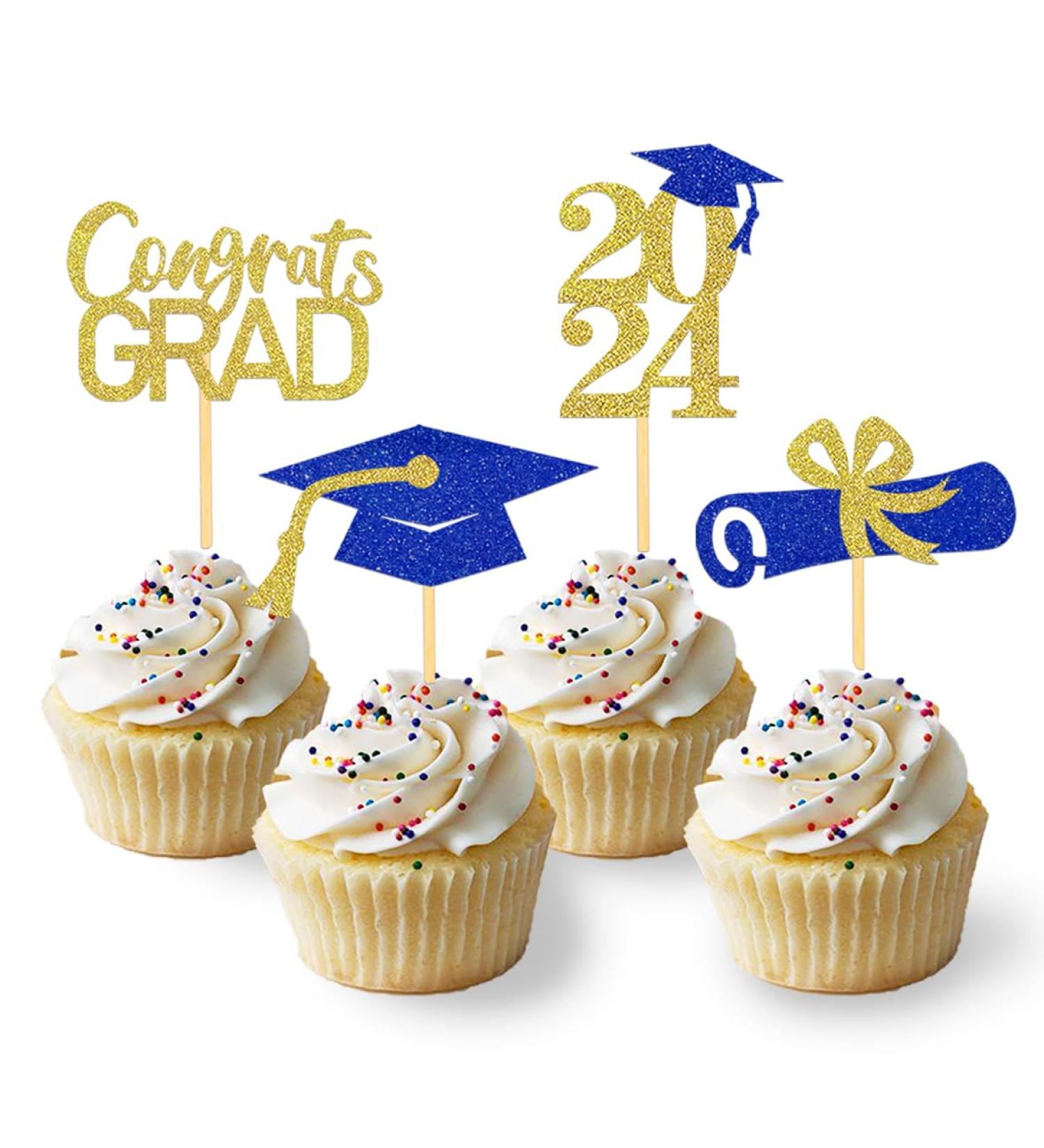 24Pcs Graduation Cupcake Toppers Graduation Decorations Class of 2023 Cupcake Toppers- Graduation Cupcake Picks for Graduation Themed Decorations (Blue Gold) - Buy Online on GoSupps.com