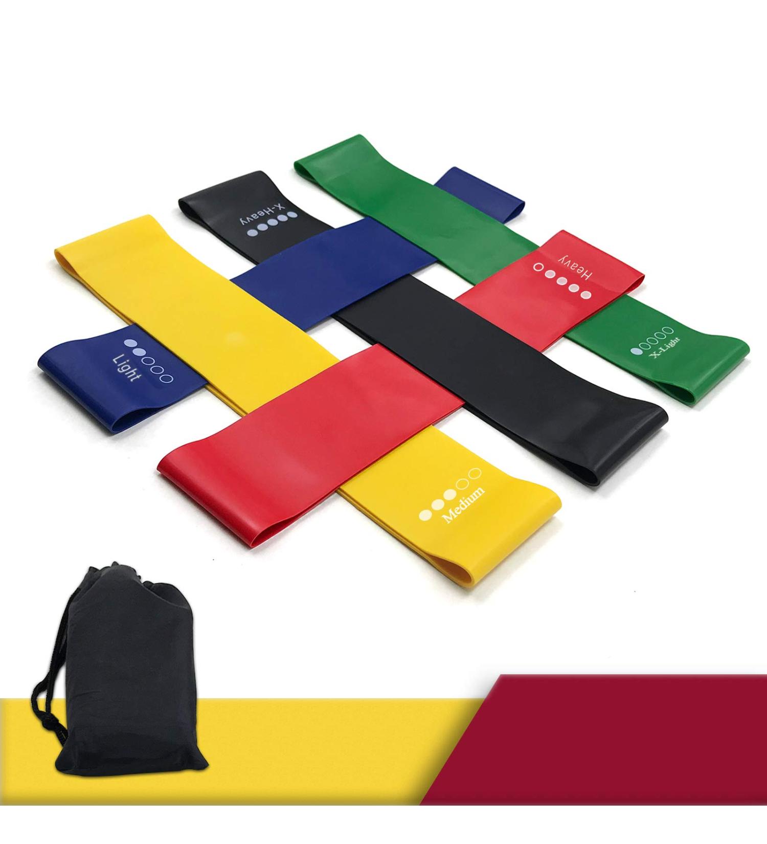 12 Inch Resistance Bands Set of 5 - Exercise Loops with Carrying Bag & Guide for Home Workouts | International Shipping Available - Buy Online on GoSupps.com