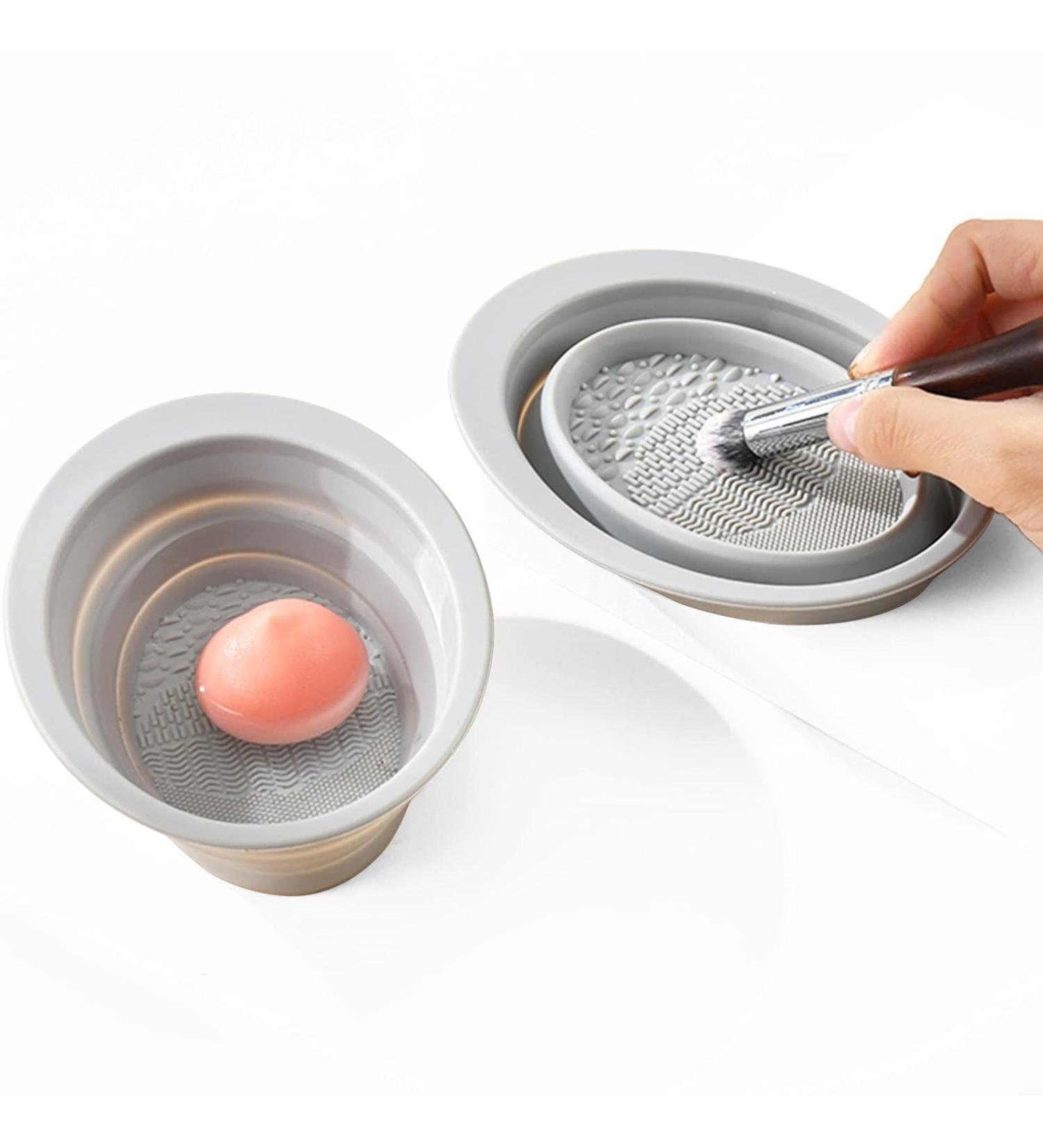 Silicone Makeup Brush Cleaning Mat - Foldable Bowl for Brushes, Sponges & Puffs (Gray) - Buy Online on GoSupps.com