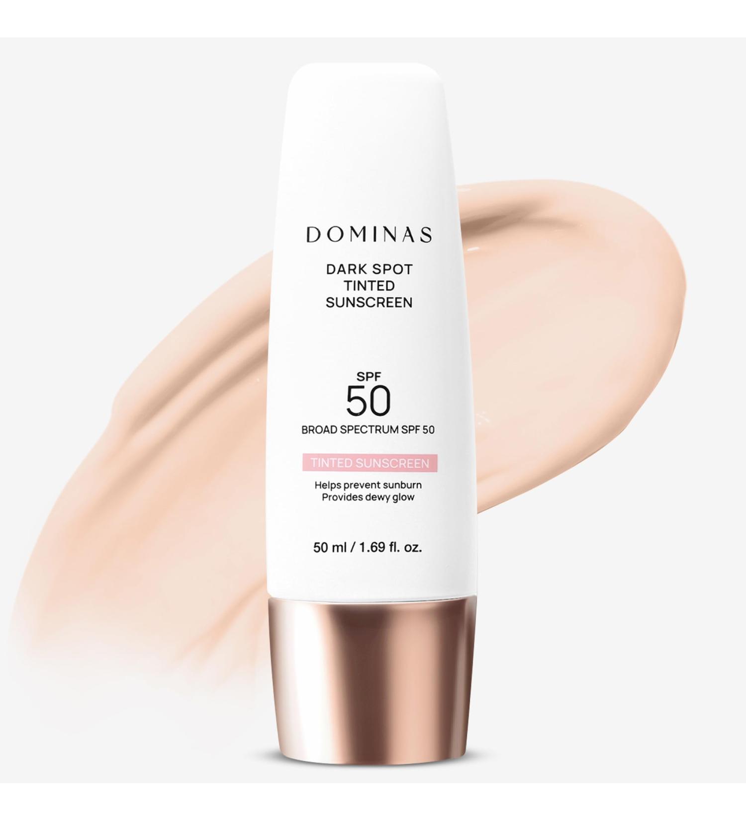 DOMINAS Dark Spot Tinted Sunscreen SPF 50 - Broad Spectrum UV Defense & Tone Correction with Panthenol Lightweight Non-Sticky Hydrating Formula Soothing & Glow Korean Skincare 1.69 fl oz Tinted (1ea) - Buy Online on GoSupps.com