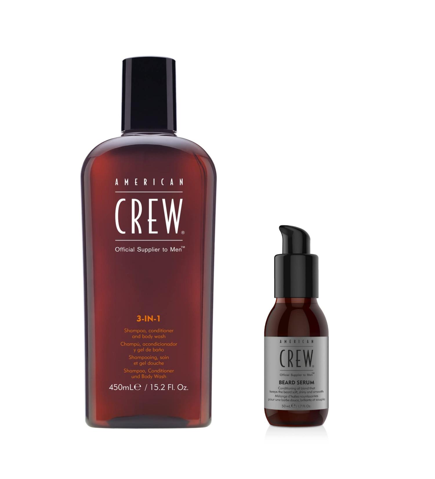 AMERICAN CREW Routine pour homme: 3-en-1 Shampoing/Soin/Gel Douche pour Cheveux/Corps 450ml + Baume Hydratant Soin du Visage tout-en-un - Buy Online on GoSupps.com