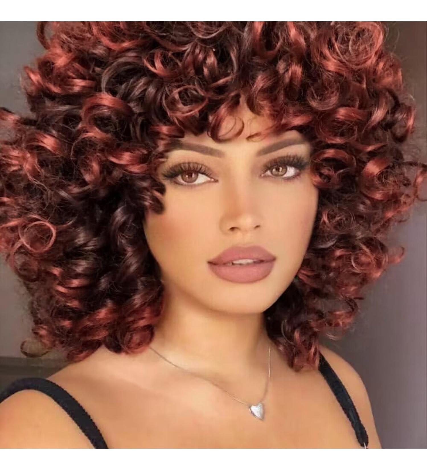 Buy Porsmeer Afro Wig for Women | Large Curly Synthetic Hair Wig | Short Black & Copper-Red Bob for Halloween Cosplay Costume - Buy Online on GoSupps.com