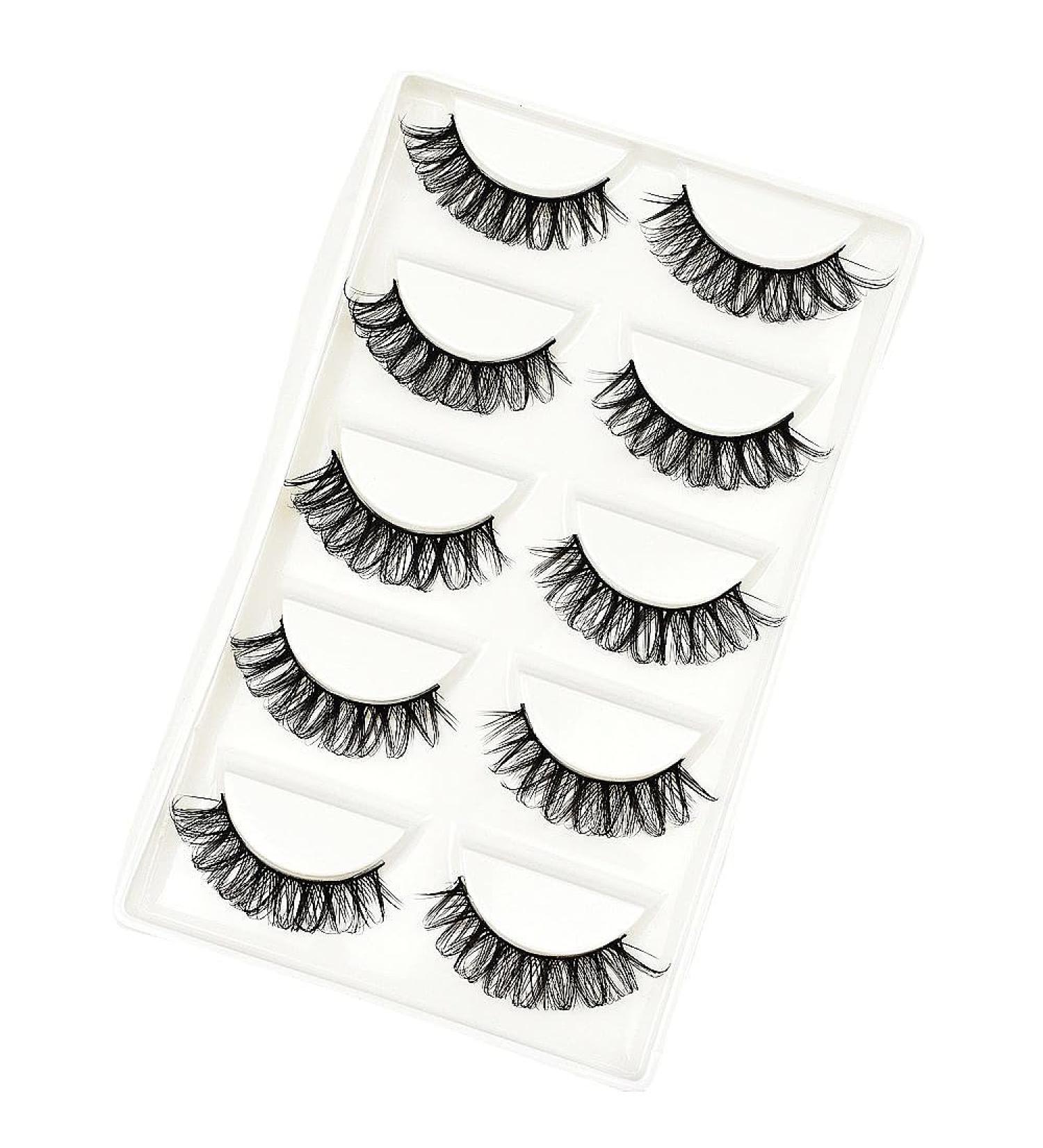 Vivis 5 Pairs False Lashes Russian Short Curly Eyelashes 3D Strip Natural Wispy Thick Fluffy Fake D Curl Cat Eye - 052 - Buy Online on GoSupps.com