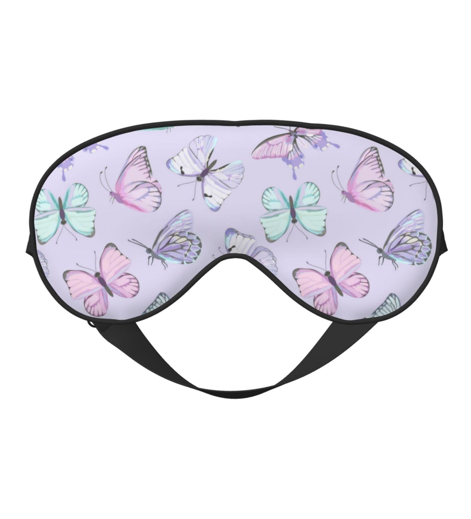 Purple Butterfly Print Sleep Eye Mask - Soft Blindfold with Elastic Strap for Travel & Night Sleeping - Buy Online on GoSupps.com