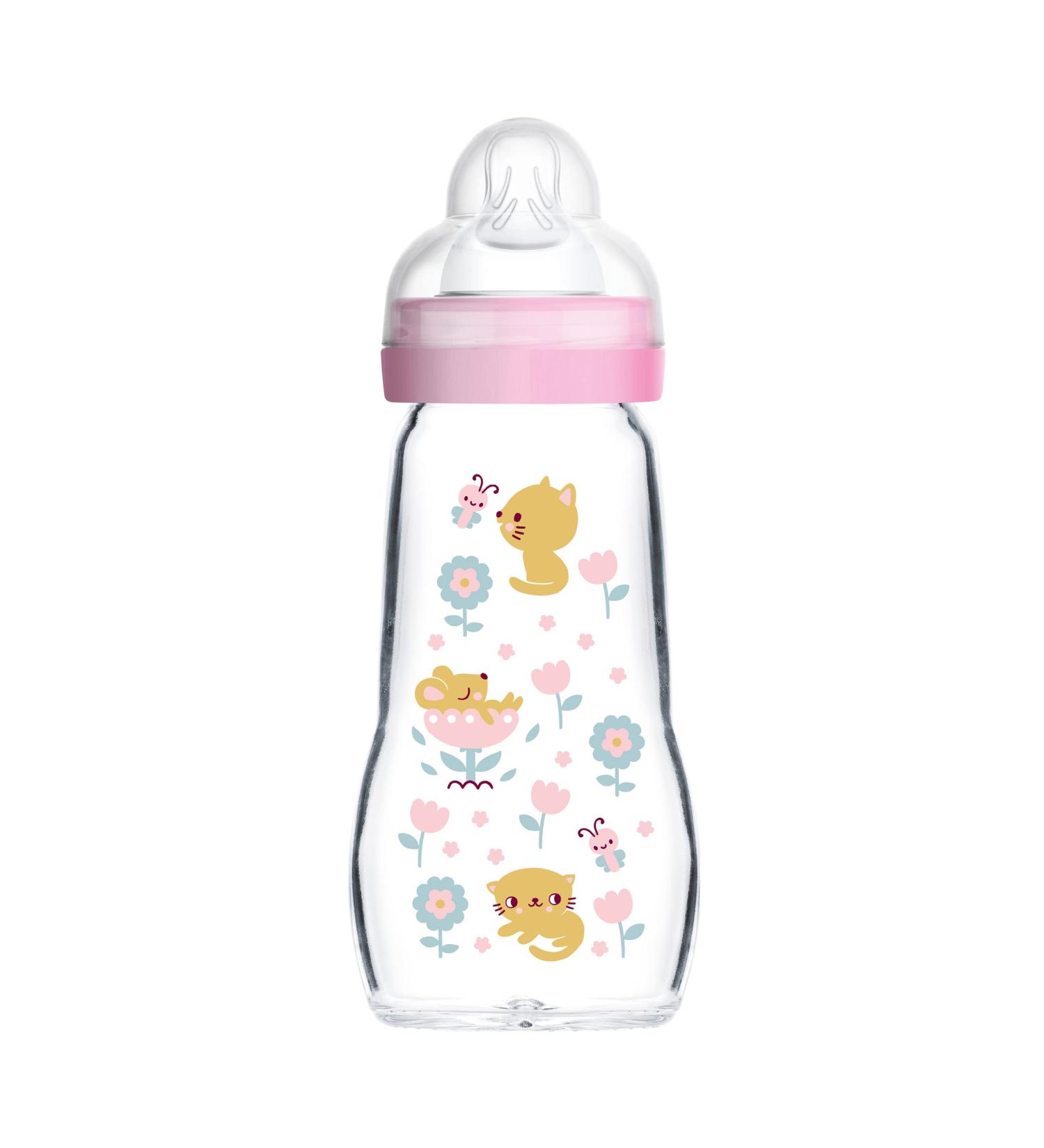 MAM Feel Good Glass Bottle 260ml - Girl Pink | Eco-Friendly Baby Bottle - Buy Online on GoSupps.com