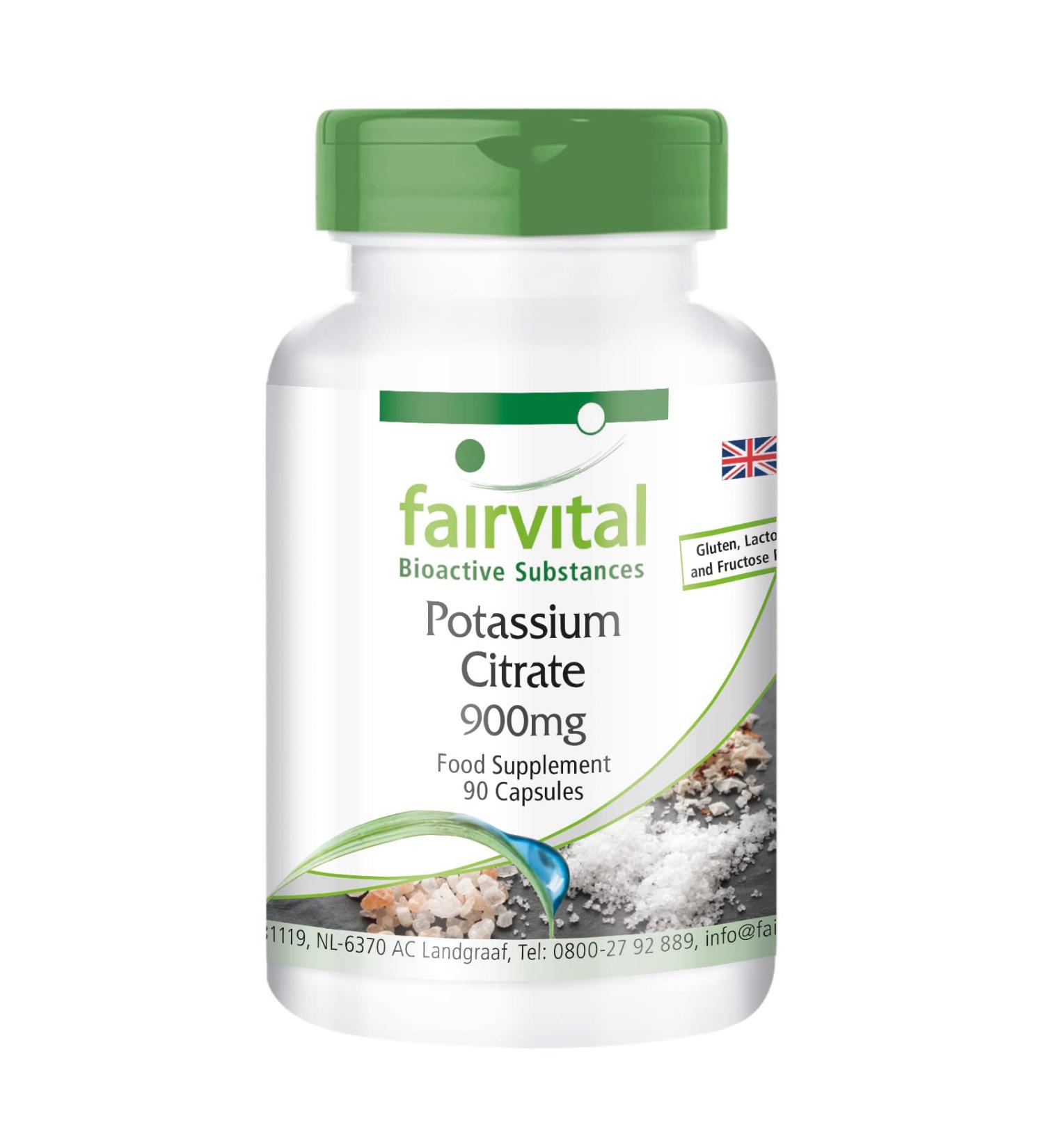 Fairvital Potassium Citrate 900mg Vegan Capsules - High Dosage - 90 ct - 300mg Potassium - Buy Online on GoSupps.com