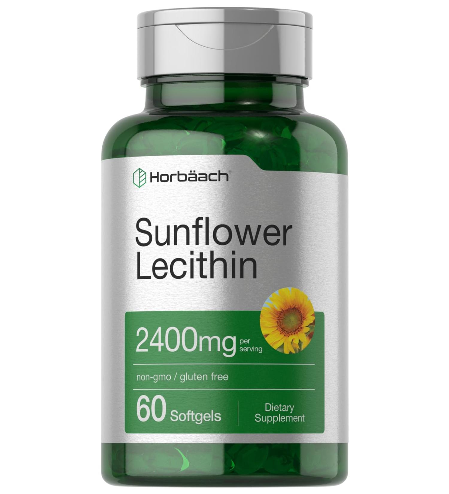 Horb ach Sunflower Lecithin Softgel Capsules | 2400mg | 60 Pills | Naturally Occurring Phospholipids | Non-GMO Gluten Free Supplement - Buy Online on GoSupps.com