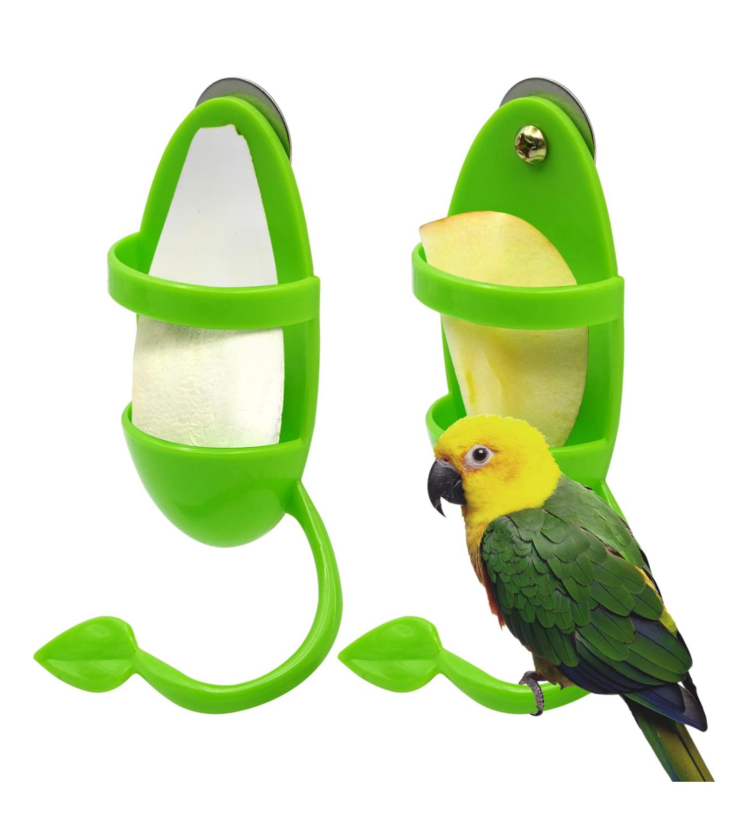 PAULOZYN 2PCS Bird Cuttlebone Stand Holder & Feeding Cup Rack | Birdcage Accessories with Perches | Ideal for Budgies, Parakeets, Cockatiels, Conures | Fruit/Vegetable Storage | Green - Buy Online on GoSupps.com
