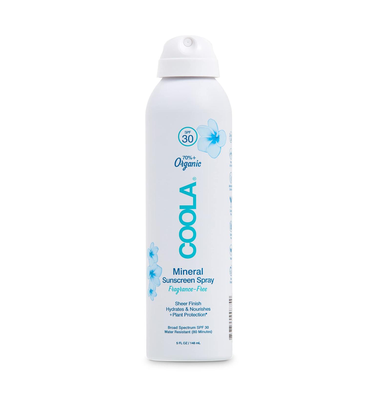 COOLA Organic Mineral Sunscreen SPF 30 - Vegan Gluten Free & Fragrance Free Sunblock Spray | Dermatologist Tested Daily Skin Protection - 5 Fl Oz - Buy Online on GoSupps.com