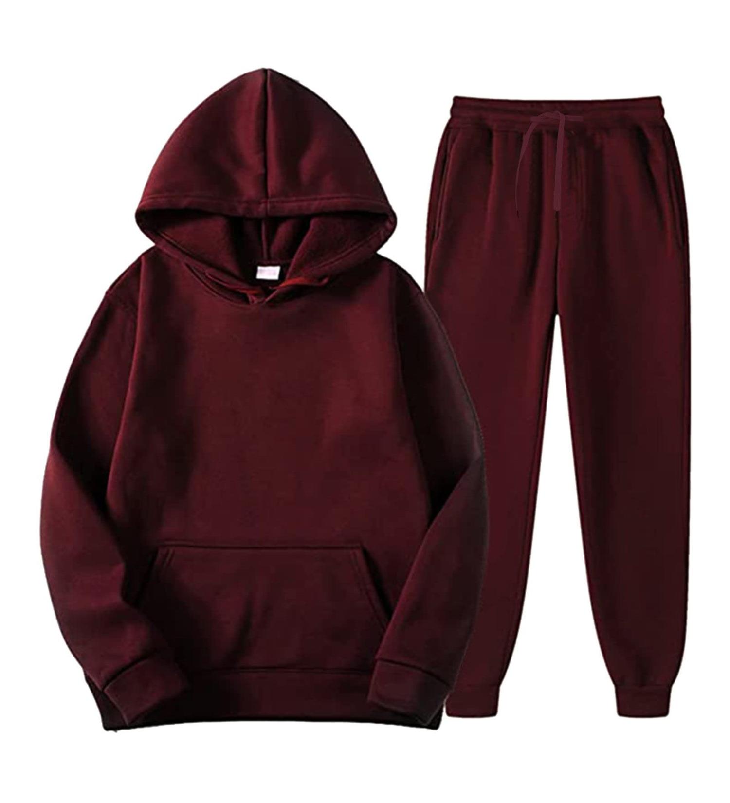 Men's Winter Fleece Tracksuit Set - LowProfile Hoodie Sweatshirt & Sweatpants in Wine, Size Large - Buy Online on GoSupps.com