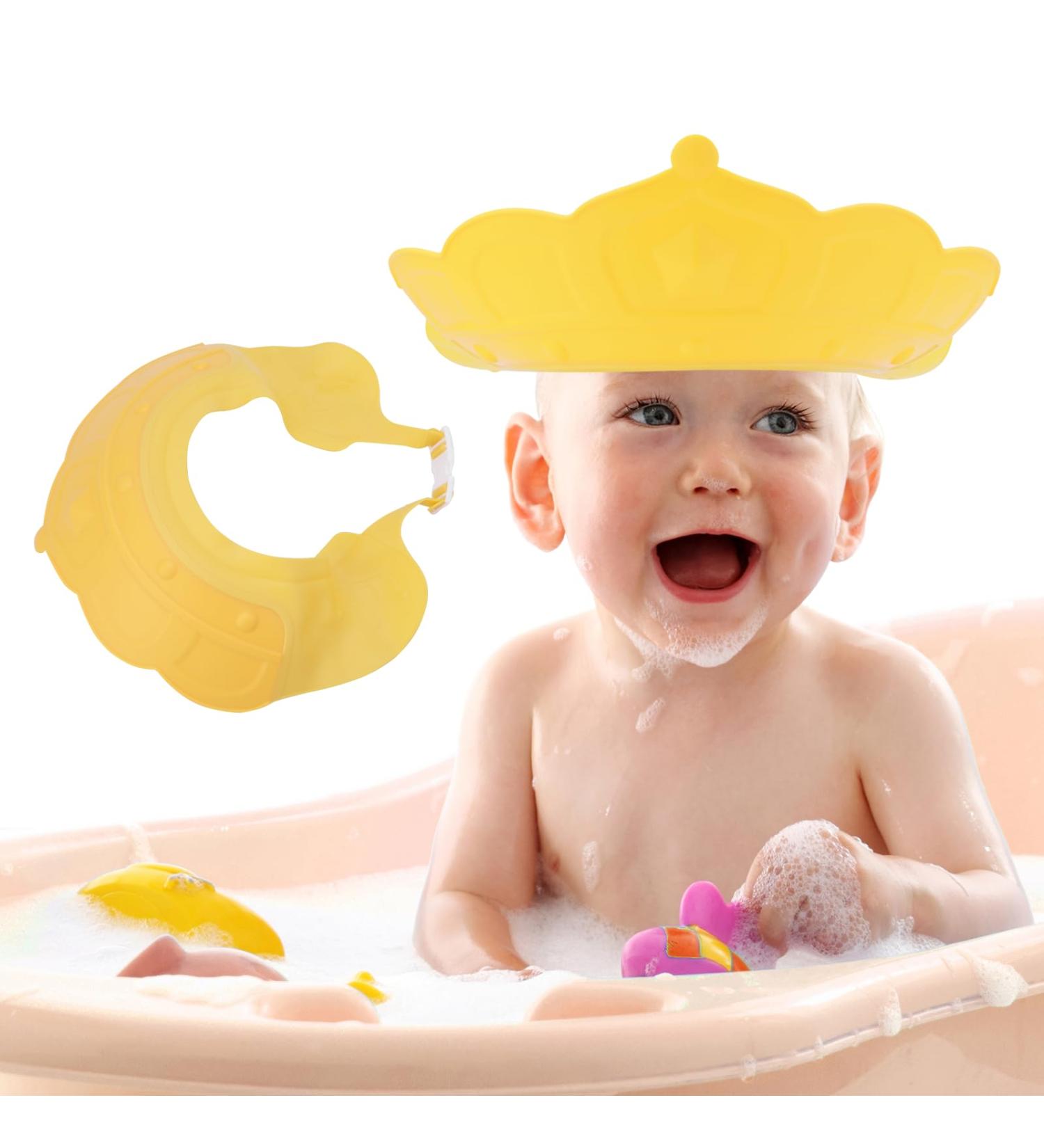 Baby Shower Cap Shield Waterproof Safety Soft Silicone Kids Bathing Shampoo Hat Adjustable Cute Crown Pattern Shower Cap for 0-9 Years Old Children Boys Girls Eye and Ear Protection (Yellow) - Buy Online on GoSupps.com