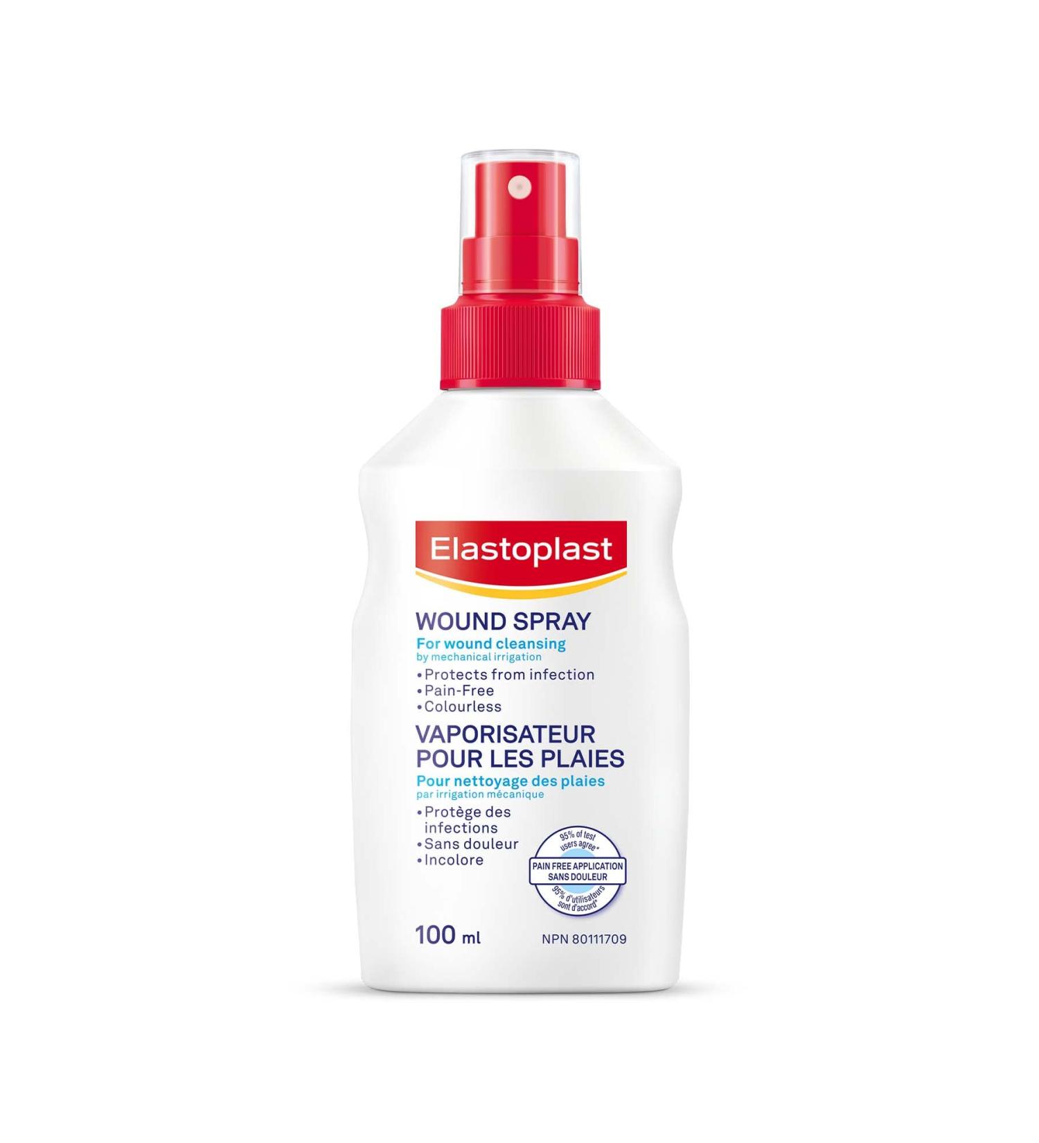 Elastoplast Wound Cleansing Spray 100ml | Protects against infections | Fast and pain-free application | Colourless solution doesn t stain clothes - Buy Online on GoSupps.com