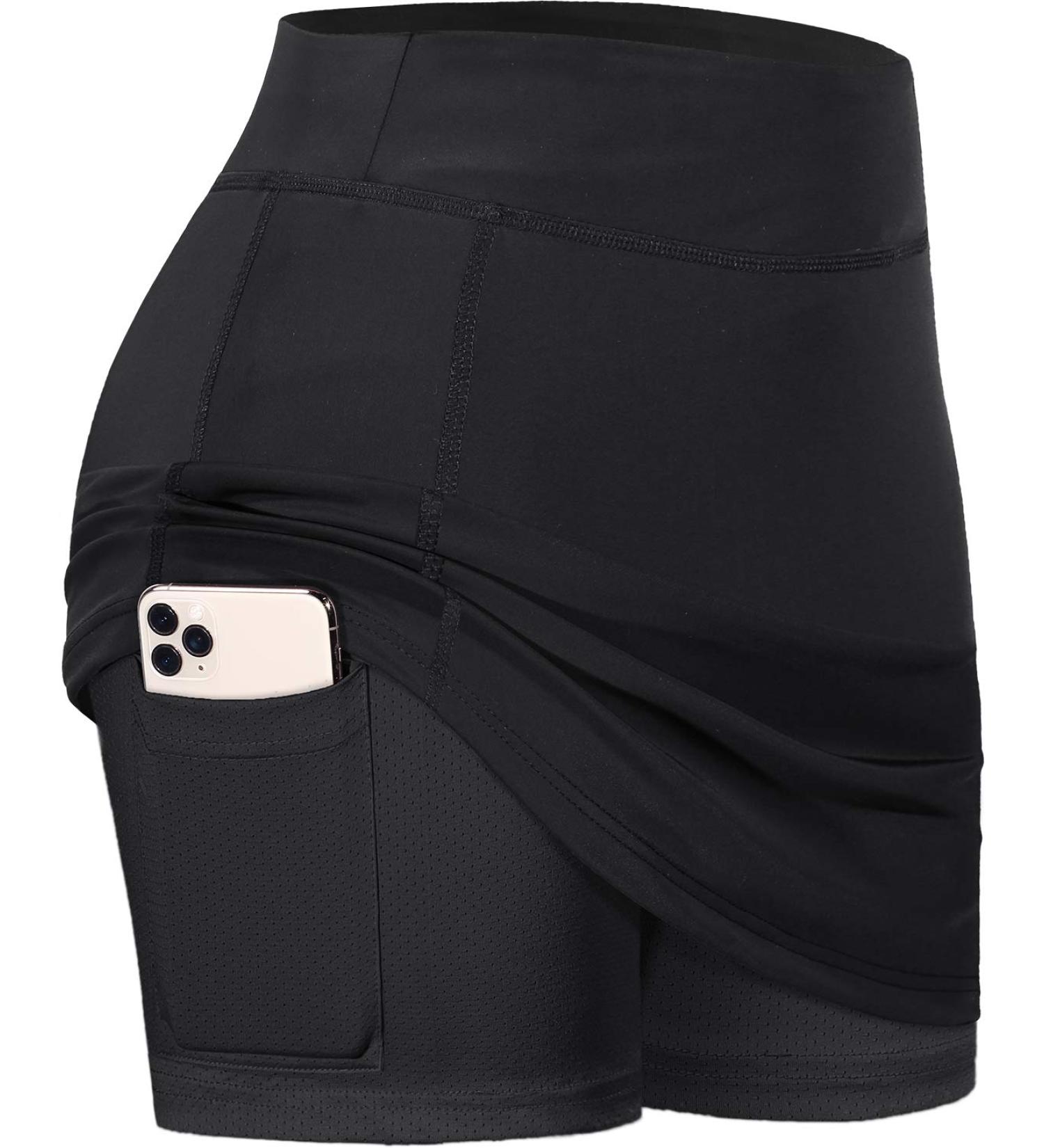 BLEVONH Women Tennis Skirts with Inner Shorts and Pockets - Black Large - Buy Online on GoSupps.com
