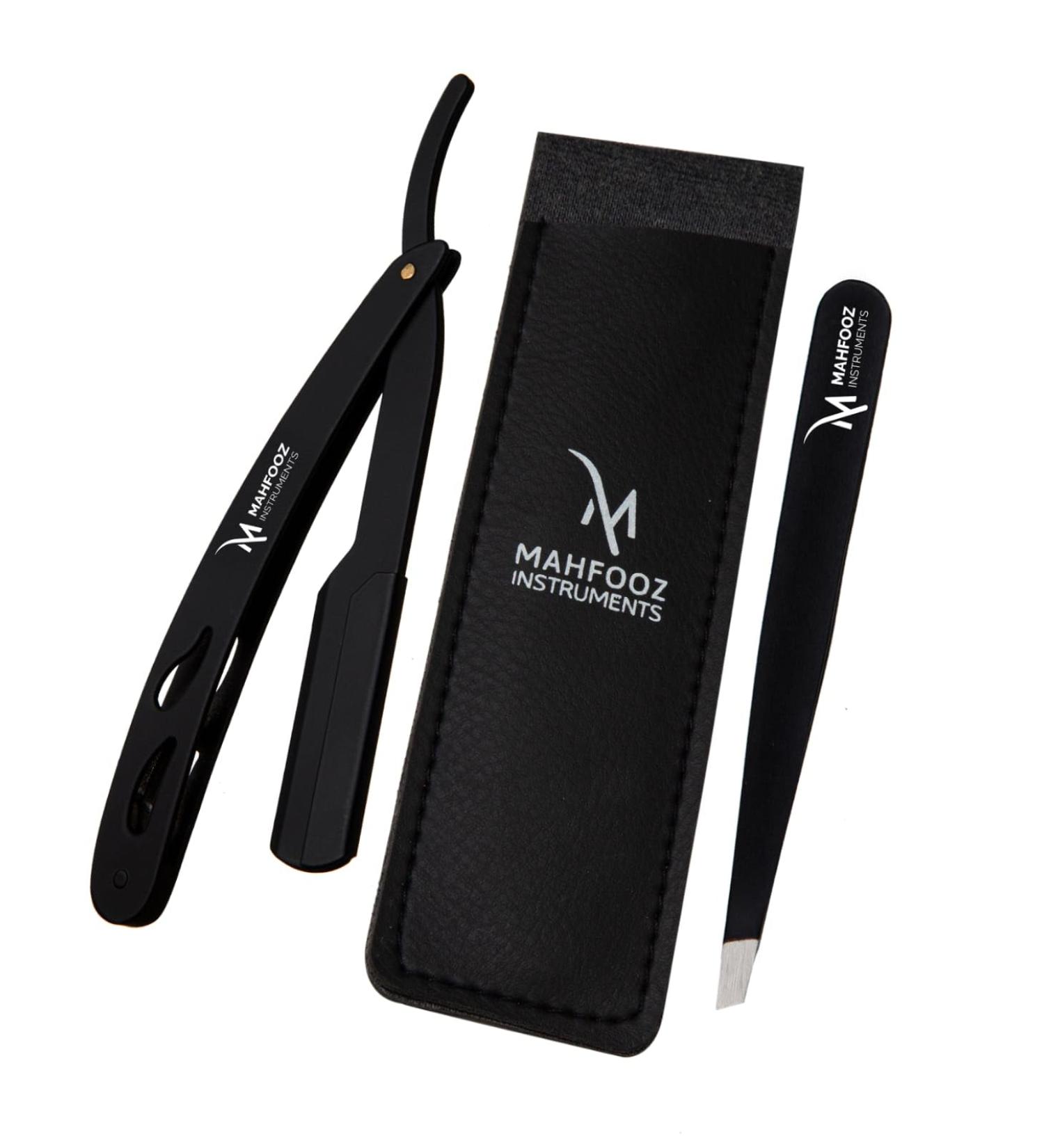 Men's Black Cut Throat Razor & Tweezers Set Of 2 Pieces Premium Quality Straight Edge Razor Moustache & Beard Shaving Razor Single Blade Razor Tweezers - Buy Online on GoSupps.com