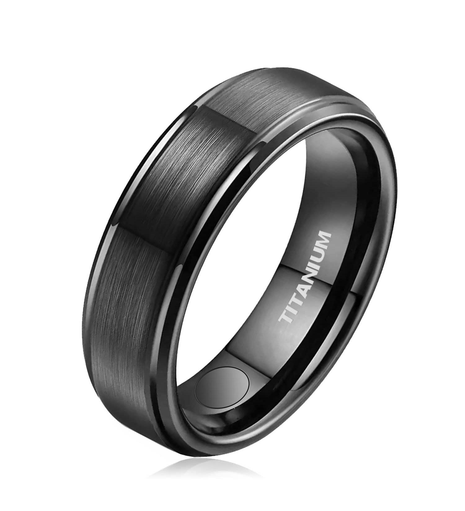 JEROOT Titanium Magnetic Rings - Step Edge Sleek Design - 2 Strong Magnets - Black 5mm R 1/2 (3500 Gauss) - Jewelry Gift Box - Men Women - Buy Online on GoSupps.com