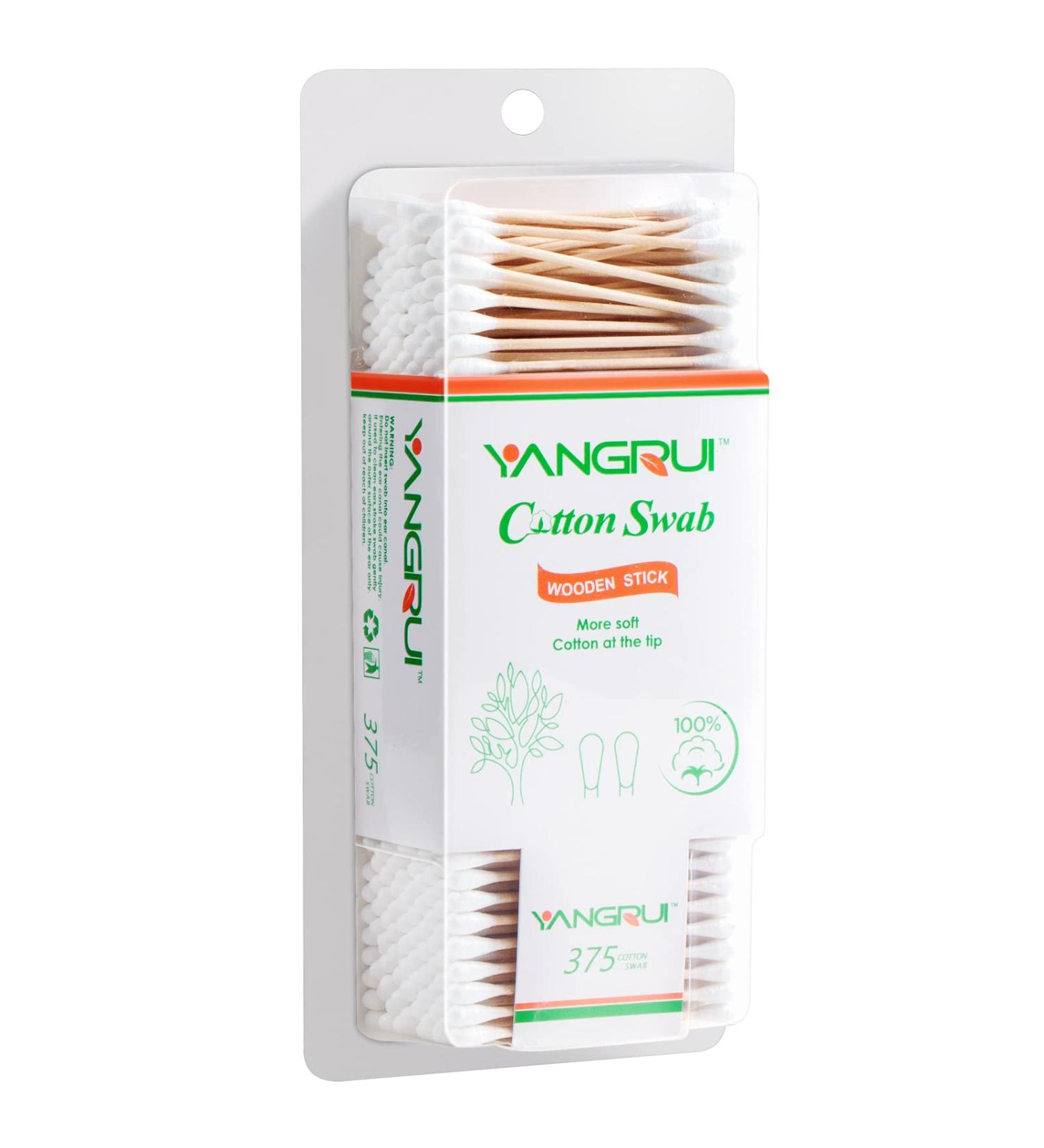 YANGRUI Cotton Swab 375 Count Wooden Stick BPA Free Eco-friendly Double Round Ear Swabs - Pack of 1 - Buy Online on GoSupps.com