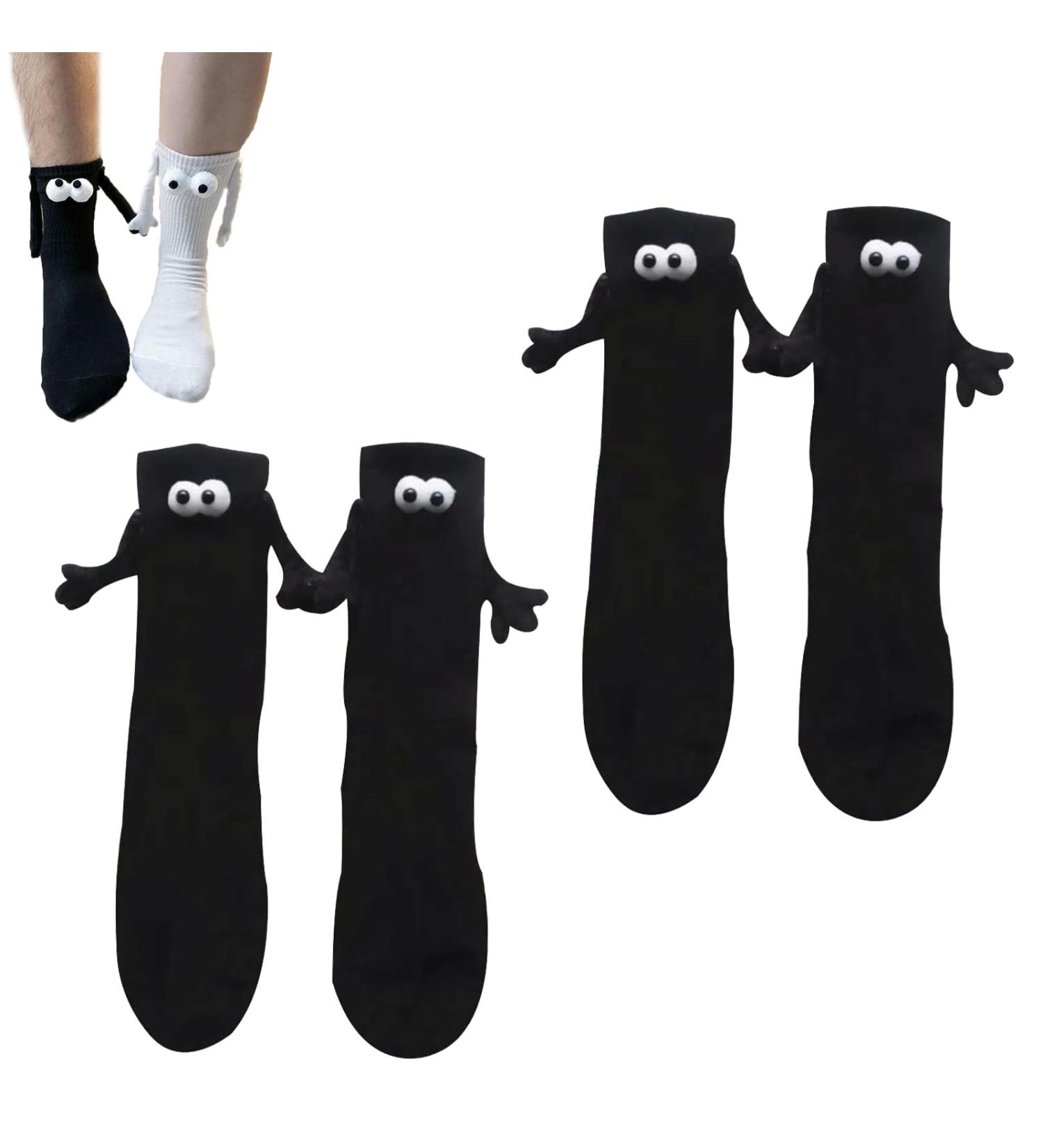 Kunmmul Magnetic 3D Couple Socks Set - Funny Suction Couple Holding Hands Design, Unisex - 2 Pairs Black - Buy Online on GoSupps.com