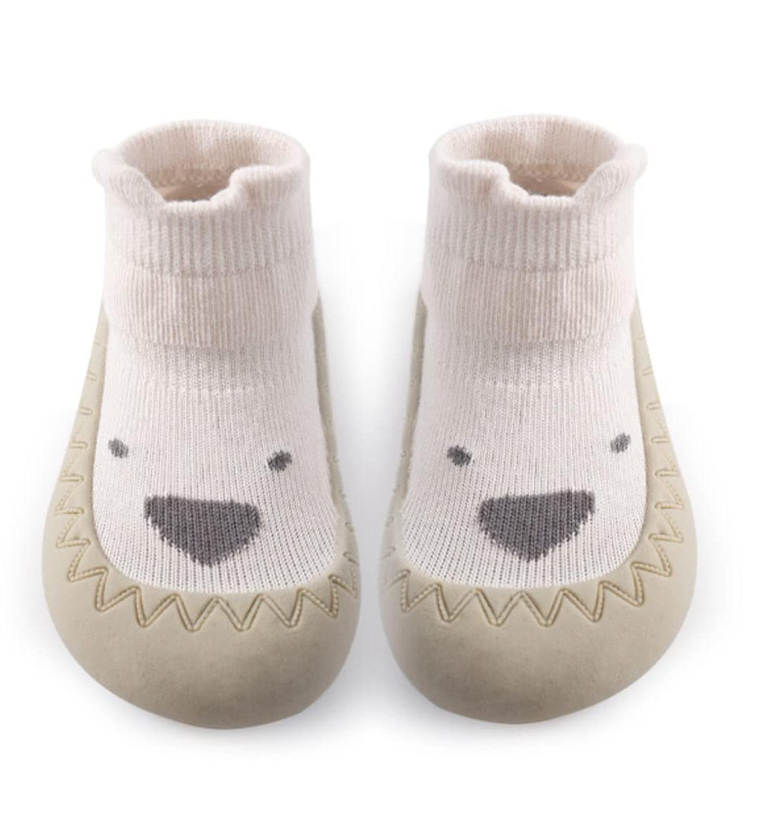 Soft Sole Toddler Sock Shoes for Baby First Walking | Grips for Boys Girls 18-24 Months Beige - Buy Online on GoSupps.com