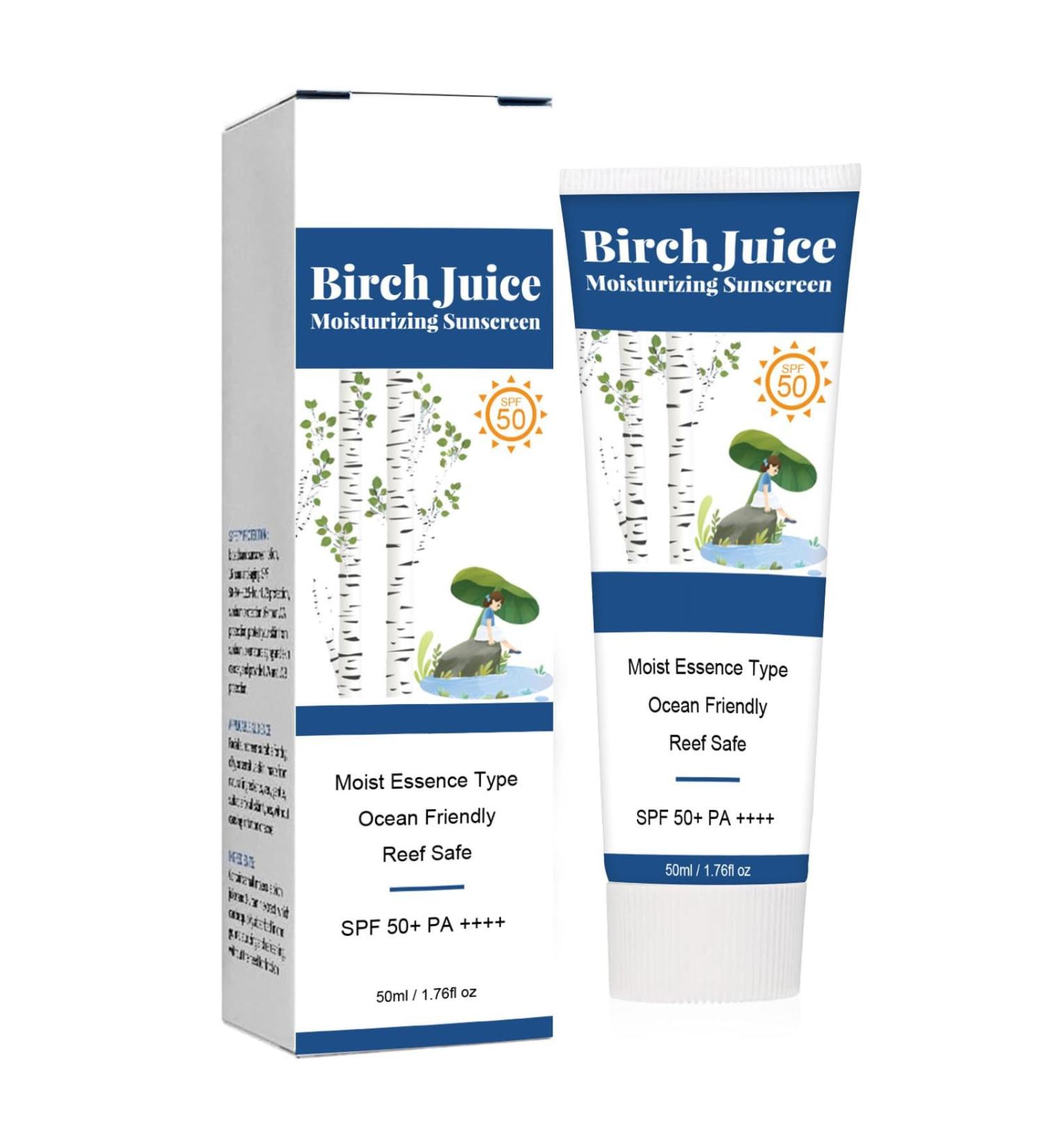 Birch Juice Moisturizing Sun Cream Organic Sunscreen SPF50 Skincare Sunscreen Strong UV Protection No White Cast Moist Essence Type-50ml (A) - Buy Online on GoSupps.com