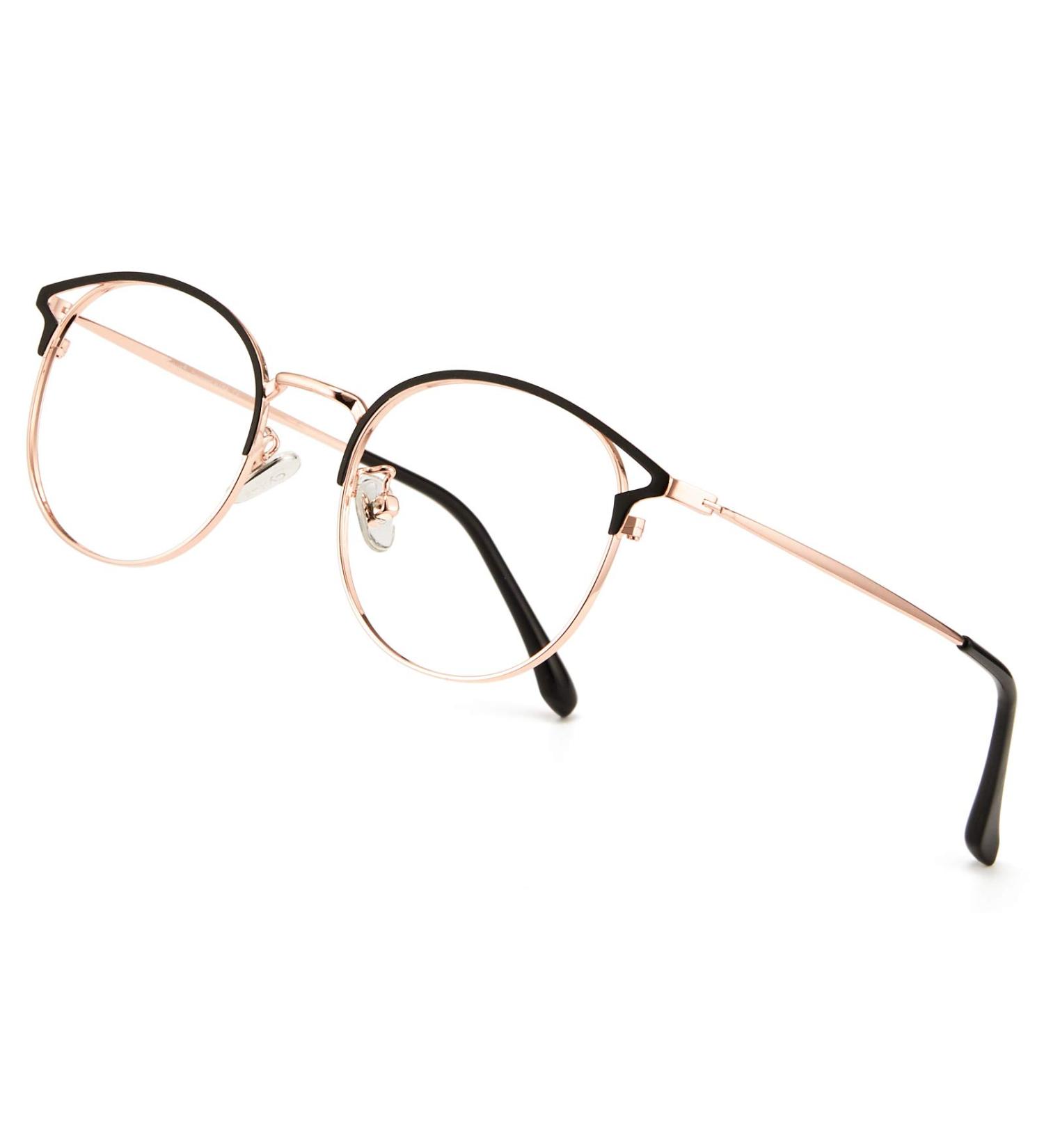Cyxus Blue Light Filter Glasses for Women | Cat Eye & Round Vintage Style | UV400 Anti-Blue Light / No Prescription - 02-Rose Gold Metal - Buy Online on GoSupps.com