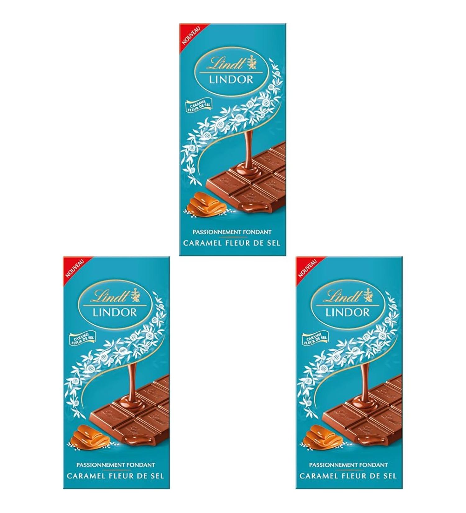 Lindt - Tablette LINDOR - Chocolat au Lait Caramel Fleur de Sel 150g (Lot de 3) Caramel Fleur de Sel 150g (Lot de 3) - Buy Online on GoSupps.com