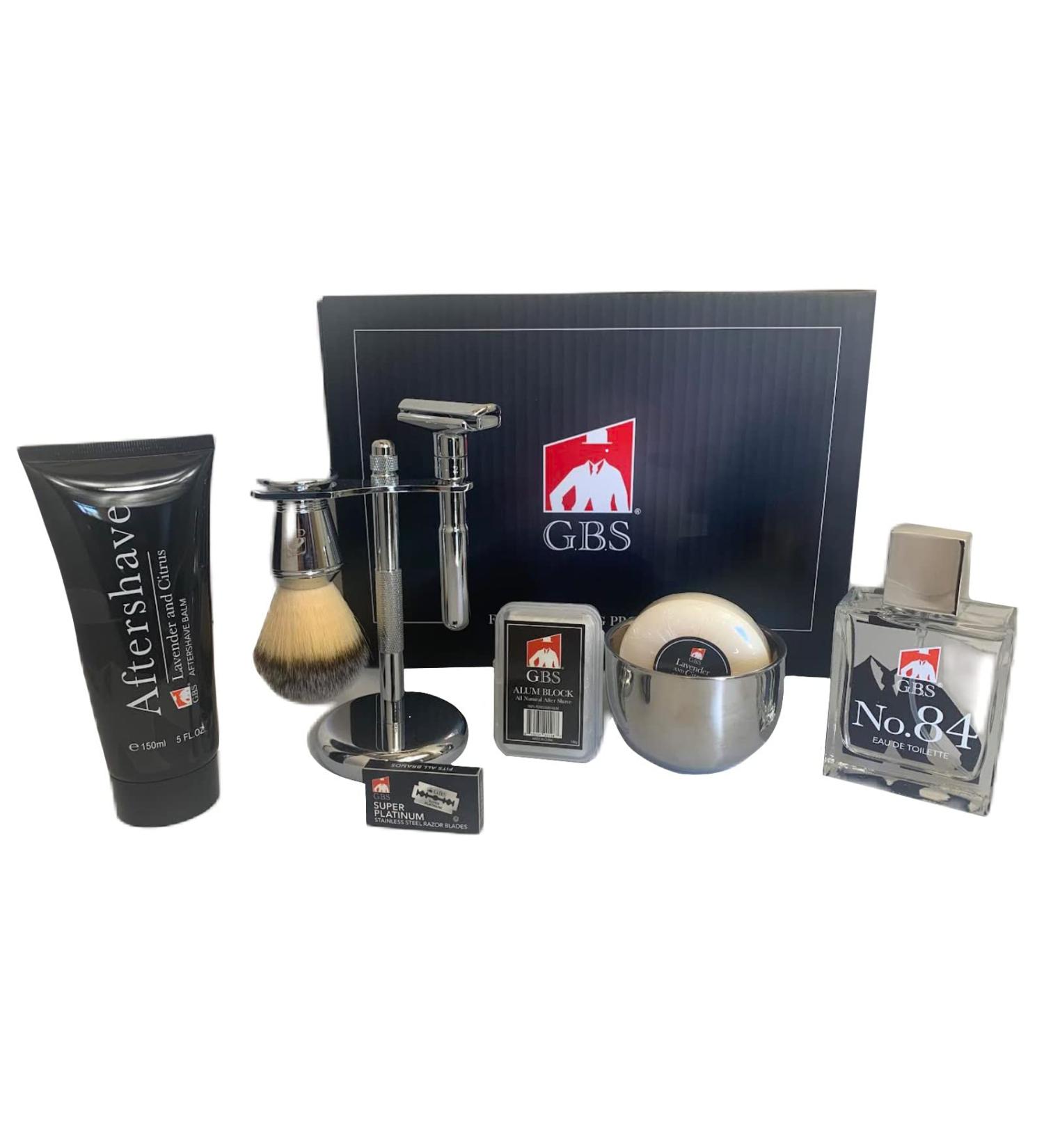 Premium G.B.S Shaving Set - Adjustable Razor Lavender Aftershave Badger Brush Stand & Soap - Ultimate Grooming Kit for Men - Buy Online on GoSupps.com