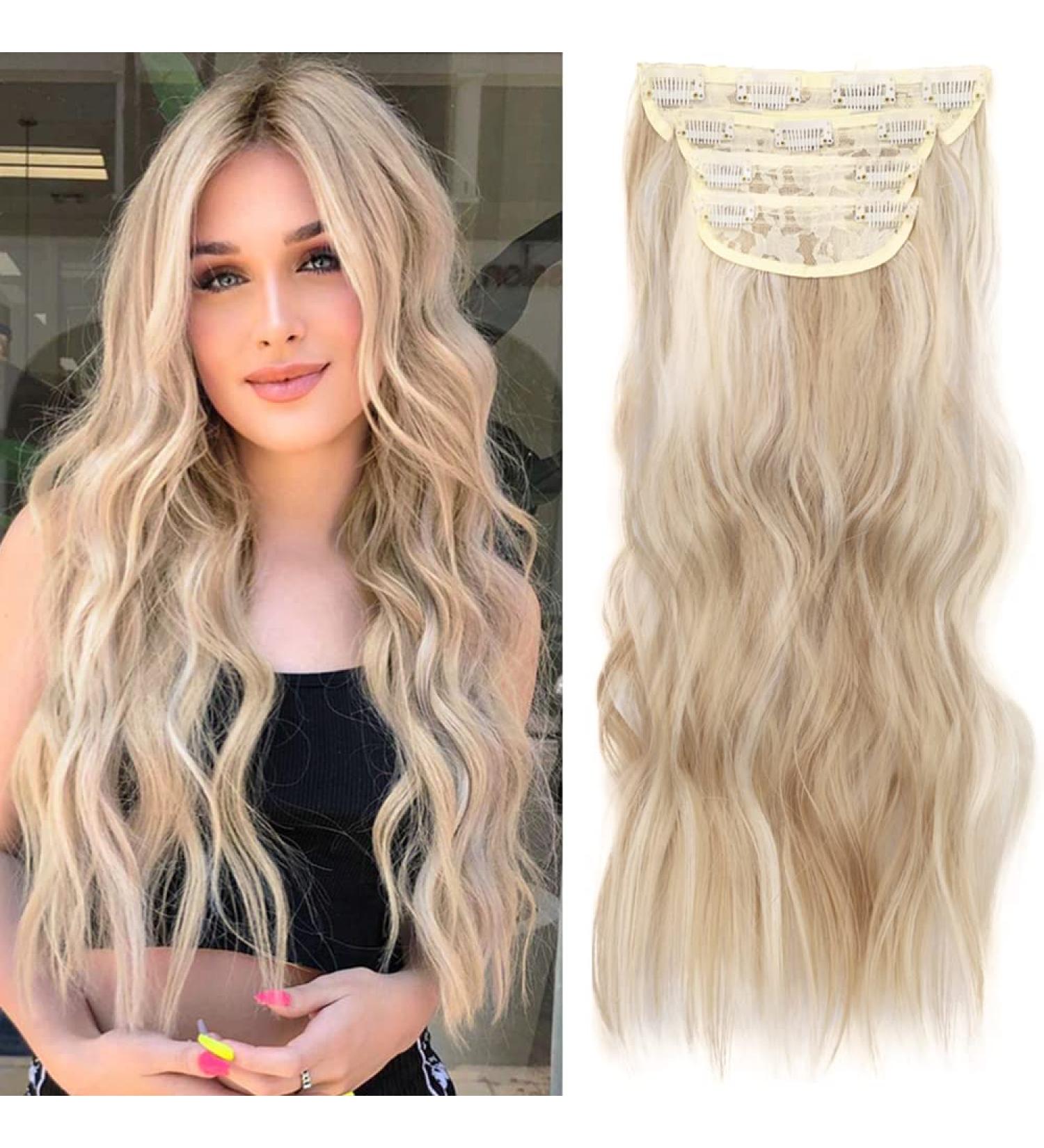 Clip-In Beach Wavy Hair Extensions - Ash Blonde 4-PCs Synthetic Hair for Women | Full Head Thick Hair Pieces - 50cm - Perfect for International Shipping - Buy Online on GoSupps.com