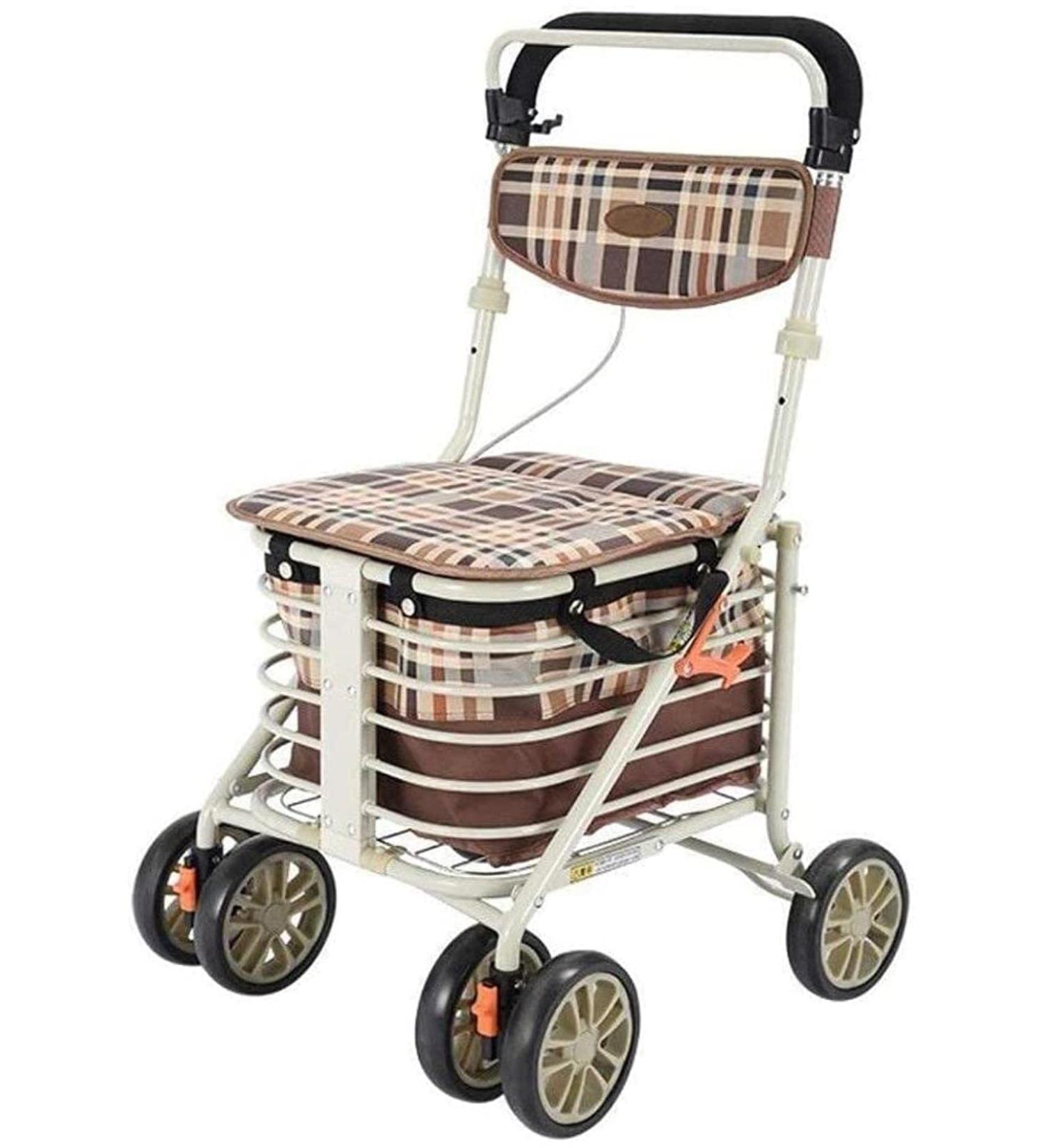 Multifunctional Elderly Walker The Elderly Can Push & Sit Lightweight Folding Spray-Painted Steel Shopping Cart with Duffel Bag and Decoration - Buy Online on GoSupps.com