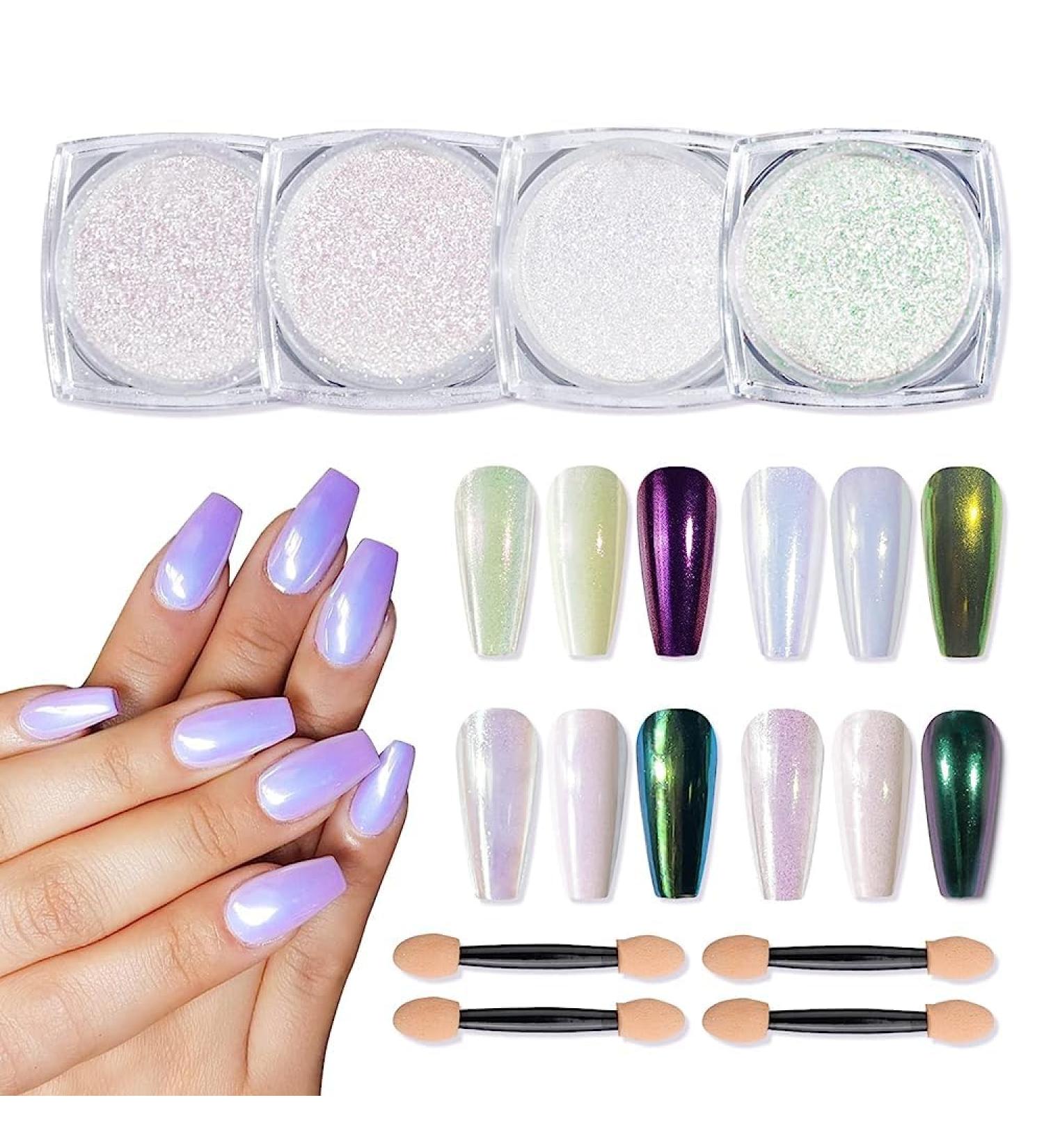 BISHENGYF 4 Pcs Pearl Chrome Powder Aurora High Gloss Powder Nail Glitter Dust with Magic Gloss Effect for Nail Art Design Decoration - Buy Online on GoSupps.com