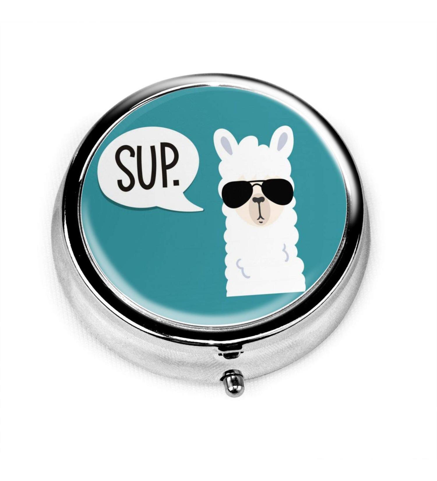 Travel Pill Case - Cute Sup Llama Pocket Pill Box with 3 Compartments - Small & Portable Pill Organizer for Purse - Buy Online on GoSupps.com