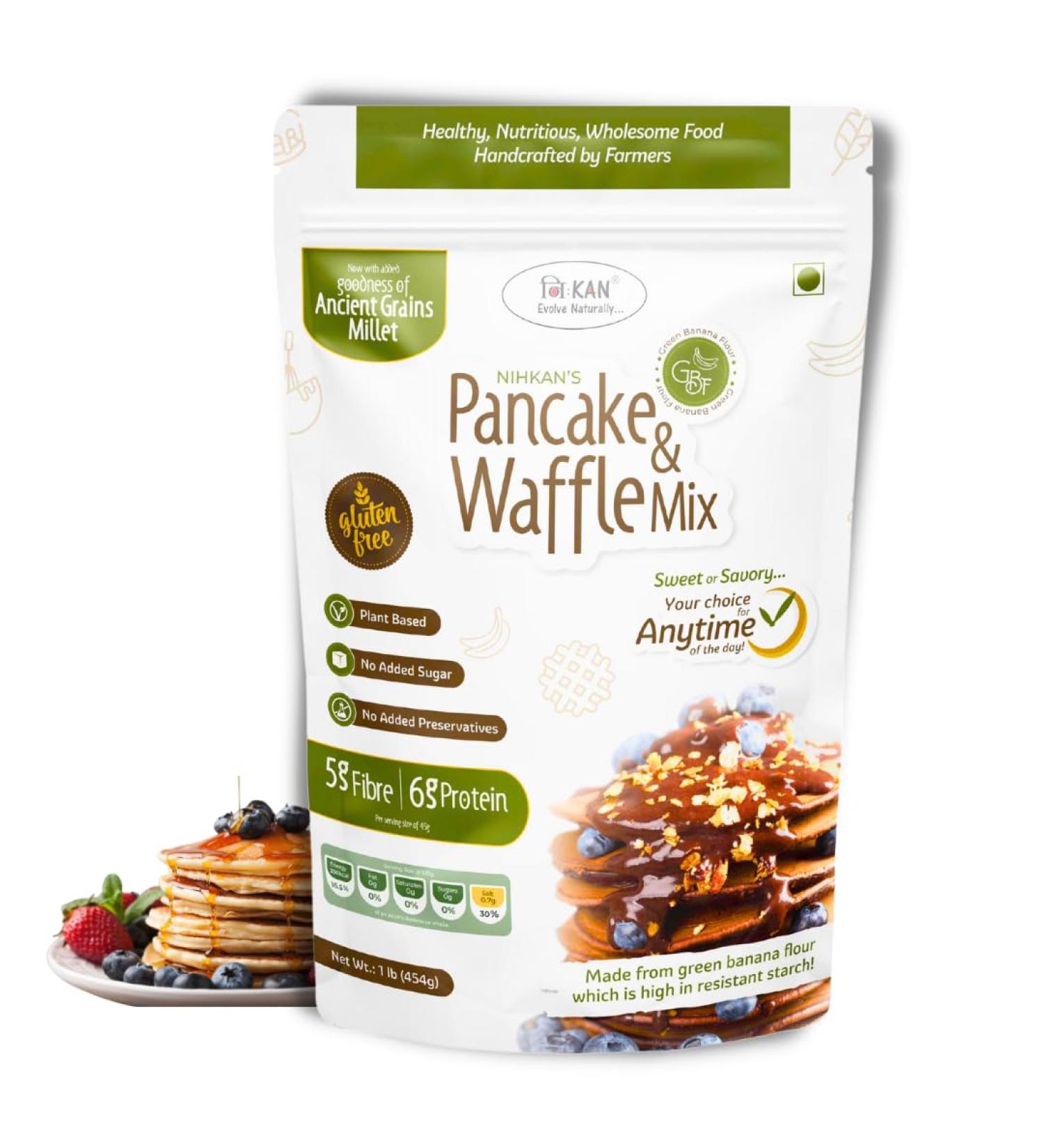 NIHKAN Gluten Free Pancake and Waffle Mix 454g - Vegan, Keto & Diabetic Friendly - Buy Online on GoSupps.com