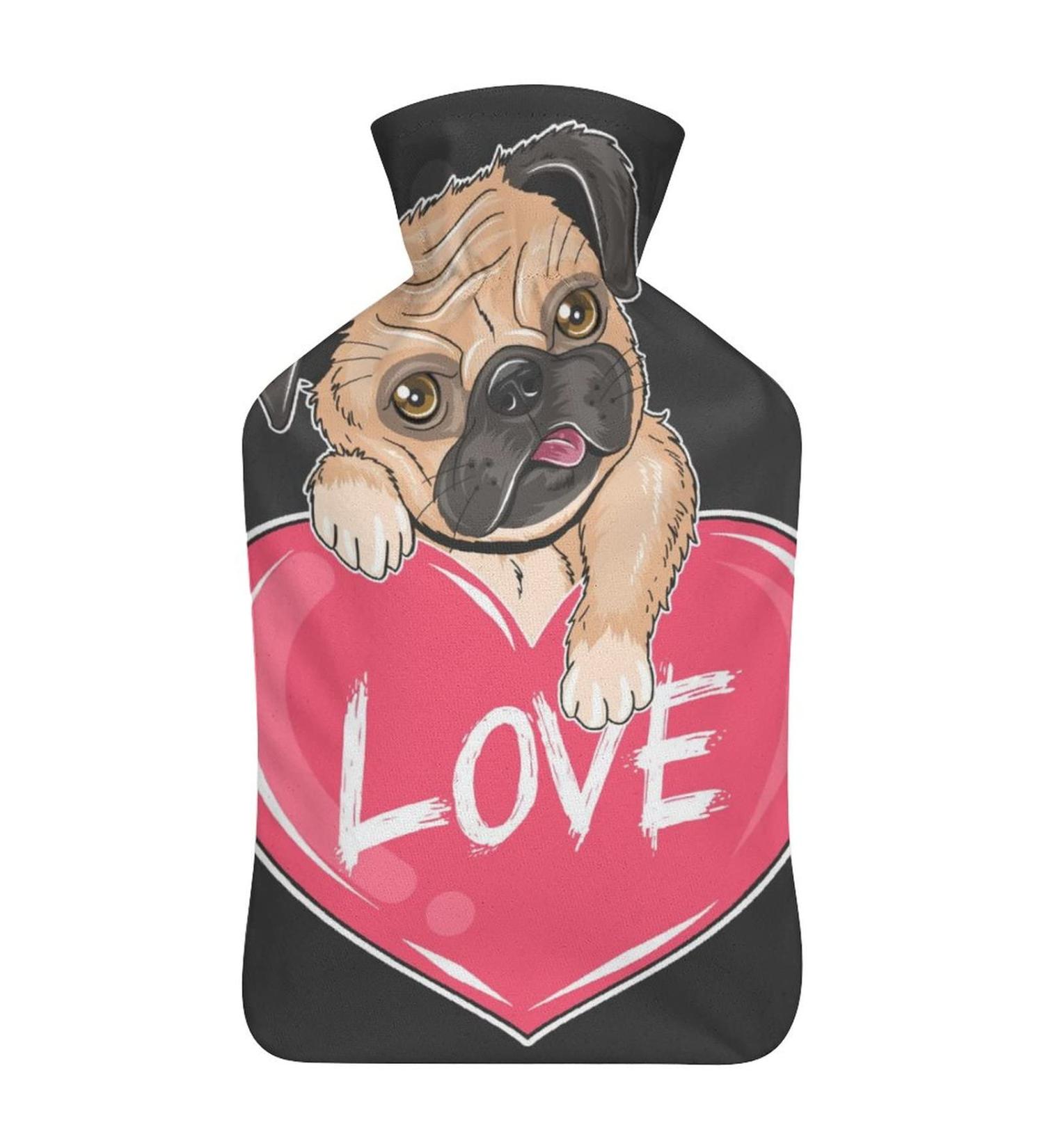 Pug Dog Lover Hot Water Bottle with Plush Cover - Hand Warmer for Adults & Kids | 26.5x15.3 cm - Buy Online on GoSupps.com