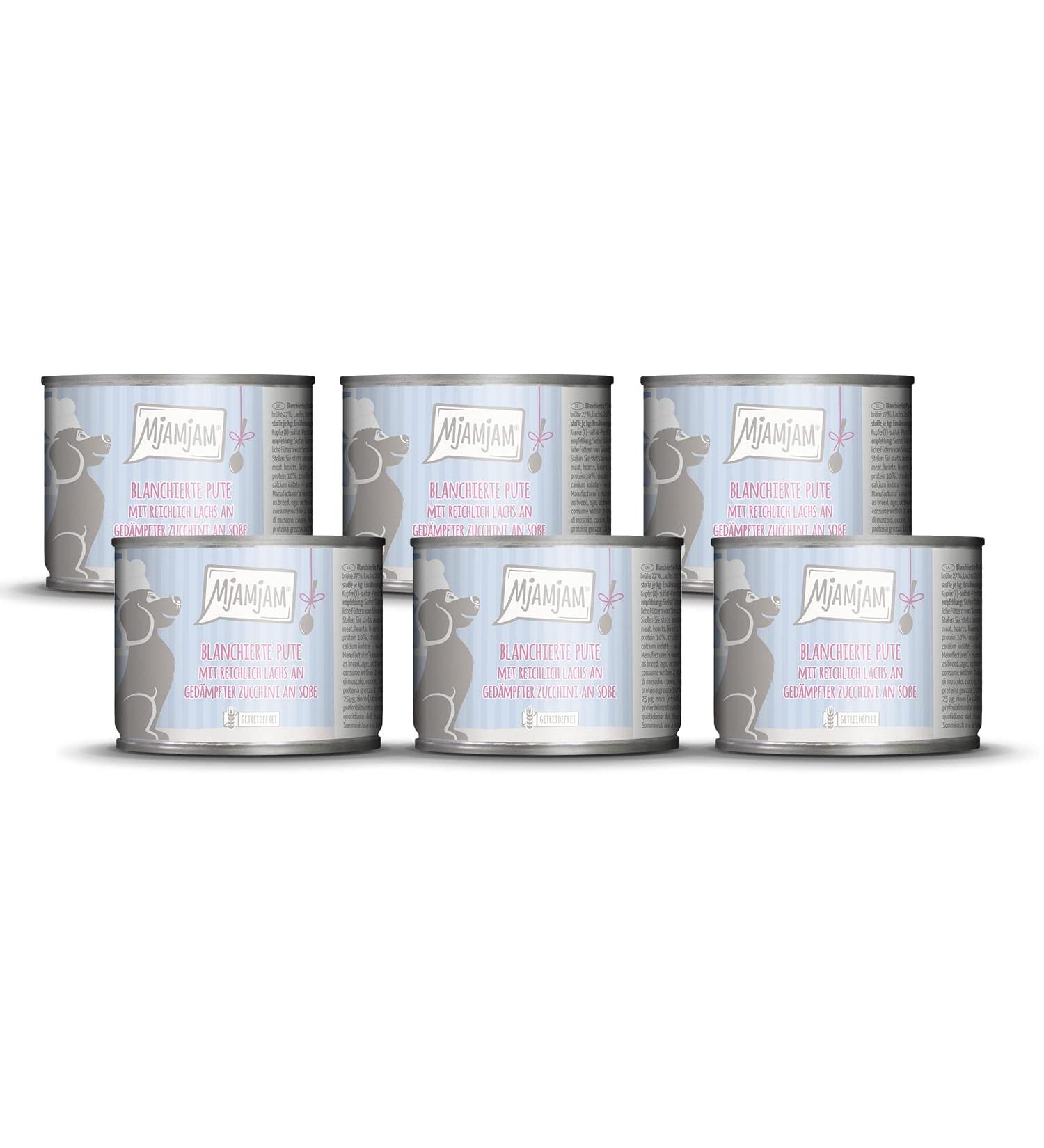 Mjamjam Premium Wet Dog Food - Turkey & Salmon with Zucchini | 6 Pack (6 x 185g) - Natural Extra Meat Formula - International Shipping Available - Buy Online on GoSupps.com