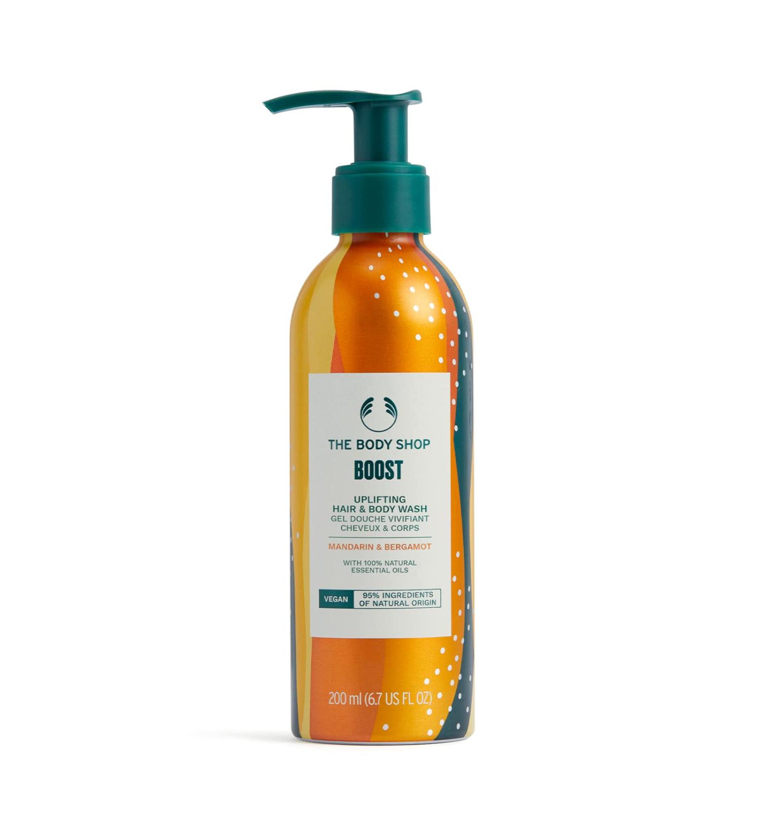The Body Shop Boost Uplifting Hair & Body Wash - Energizing Vegan Formula with Mandarin & Bergamot Essential Oil - 6.7oz - Buy Online on GoSupps.com