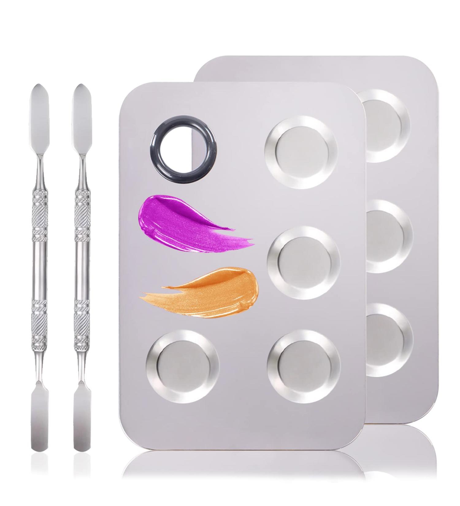 4-in-2 Makeup Mixing Palette Set | Stainless Steel Tray & Spatula for Foundation Eye Shadow & Nail Art - Buy Online on GoSupps.com