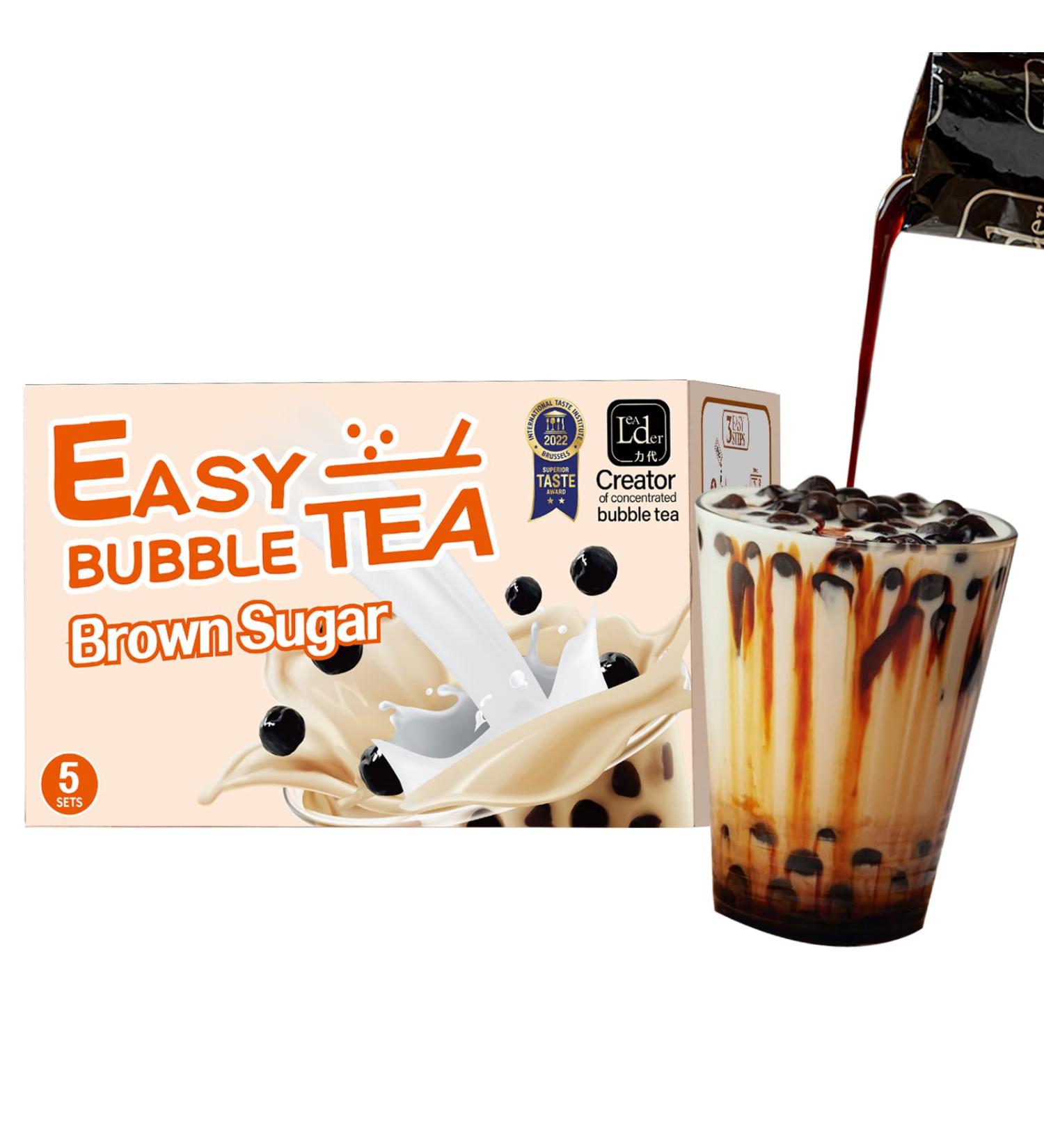EASY BUBBLE TEA Brown Sugar Flavor Kit - Authentic Instant Boba Milk Tea in Under 1 Minute - 5 Servings with Boba Paper Straws - Microwaveable Cup (Molasses with Pearl Tapioca) - Buy Online on GoSupps.com