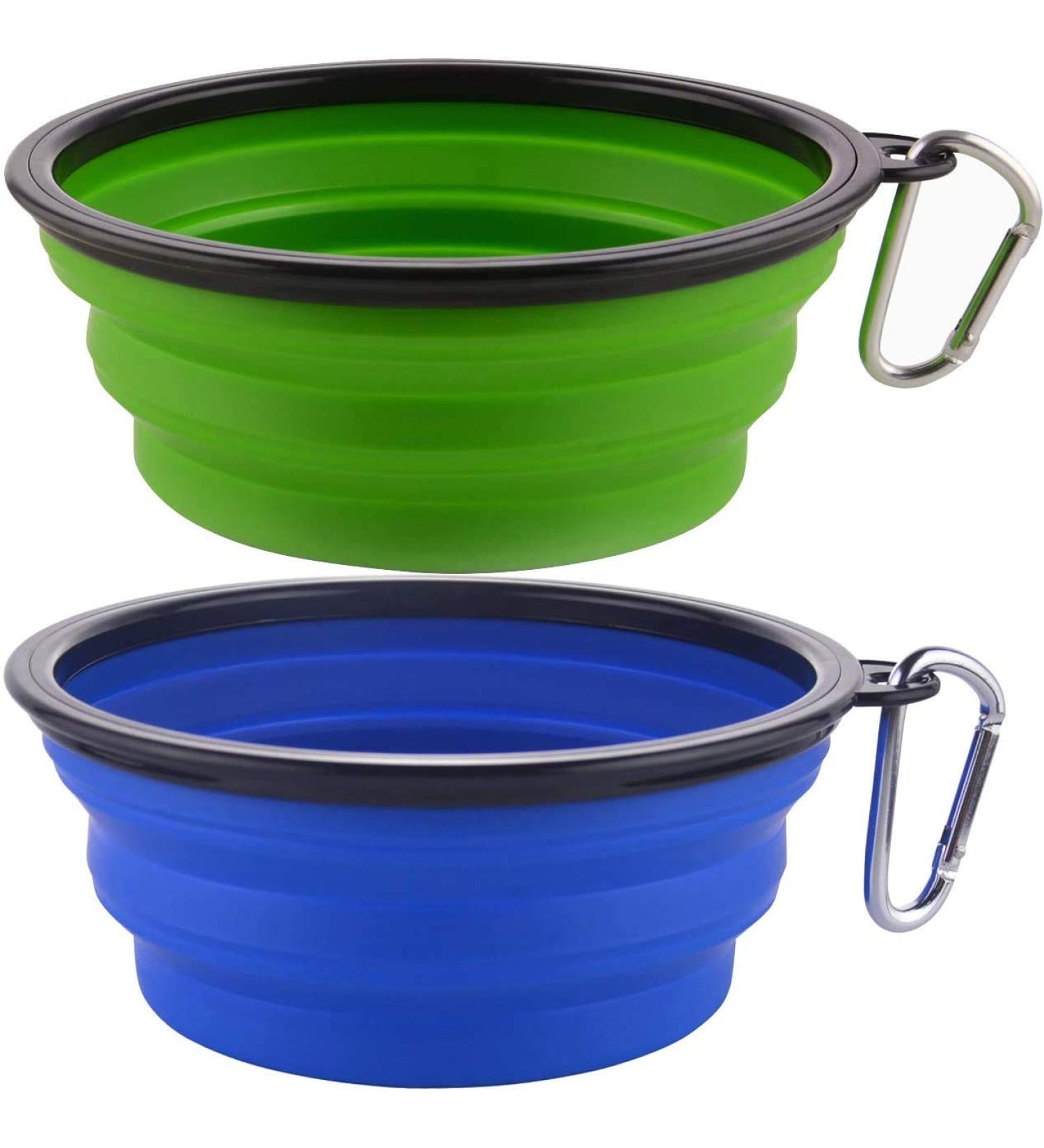 MOACC Foldable Silicone Dog Bowl Set - Travel Safe Dog & Cat Bowls with Staligs Buckle (1000ml Blue & Green) - Ideal for Food & Water - Buy Online on GoSupps.com