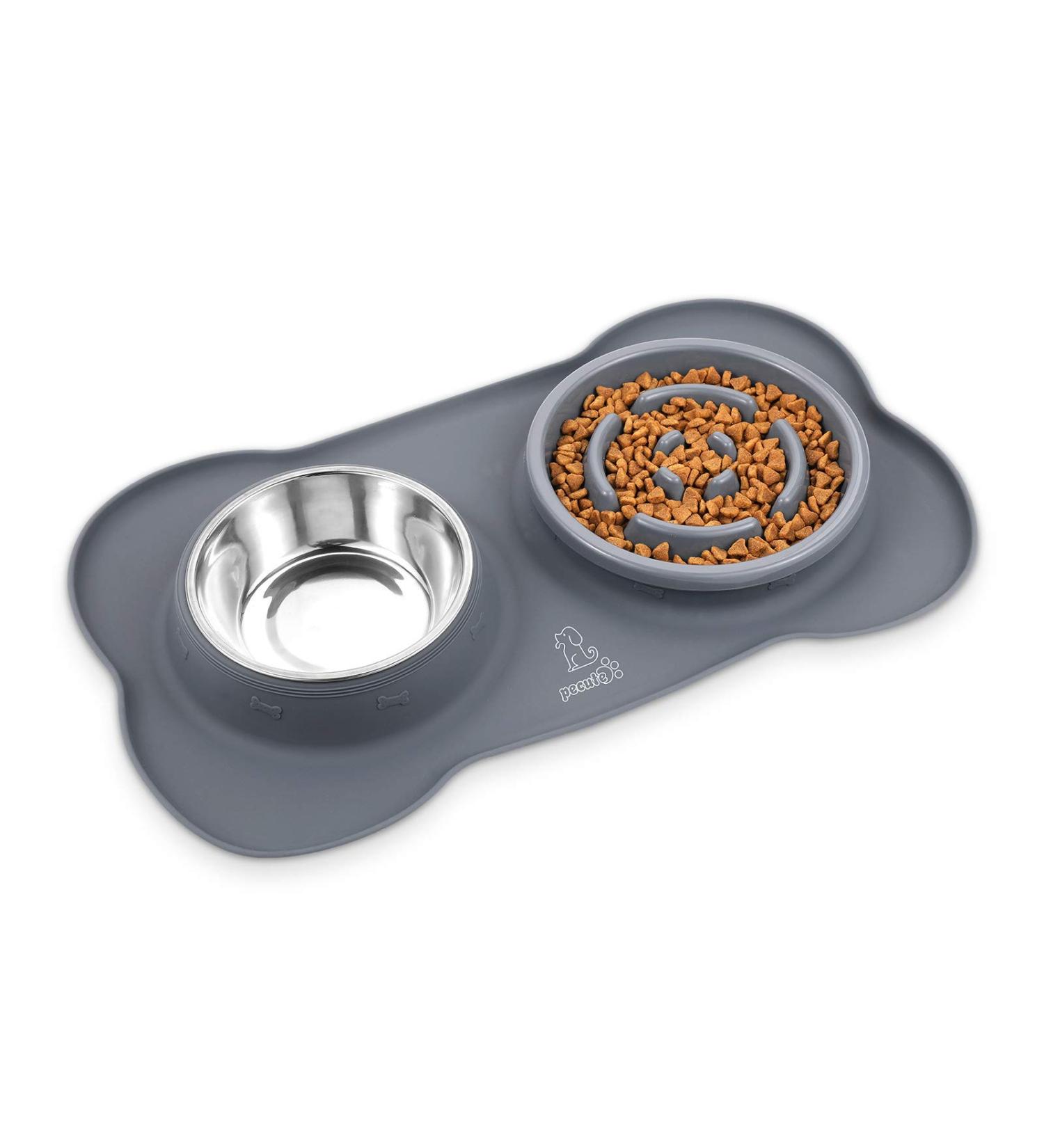 Pecute Slow Feeder Dog Bowl Set with Non-Skid Mat - Stainless Steel Water Bowl for Dogs and Cats - Eco-Friendly Design - 13.5oz Grey Bowl - Buy Online on GoSupps.com